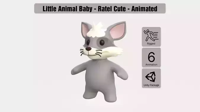 Little animal baby - Ratel cute - Animated  Low-poly 3D model