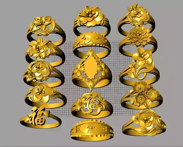 Combo 15 24k rings 3D 3D print model