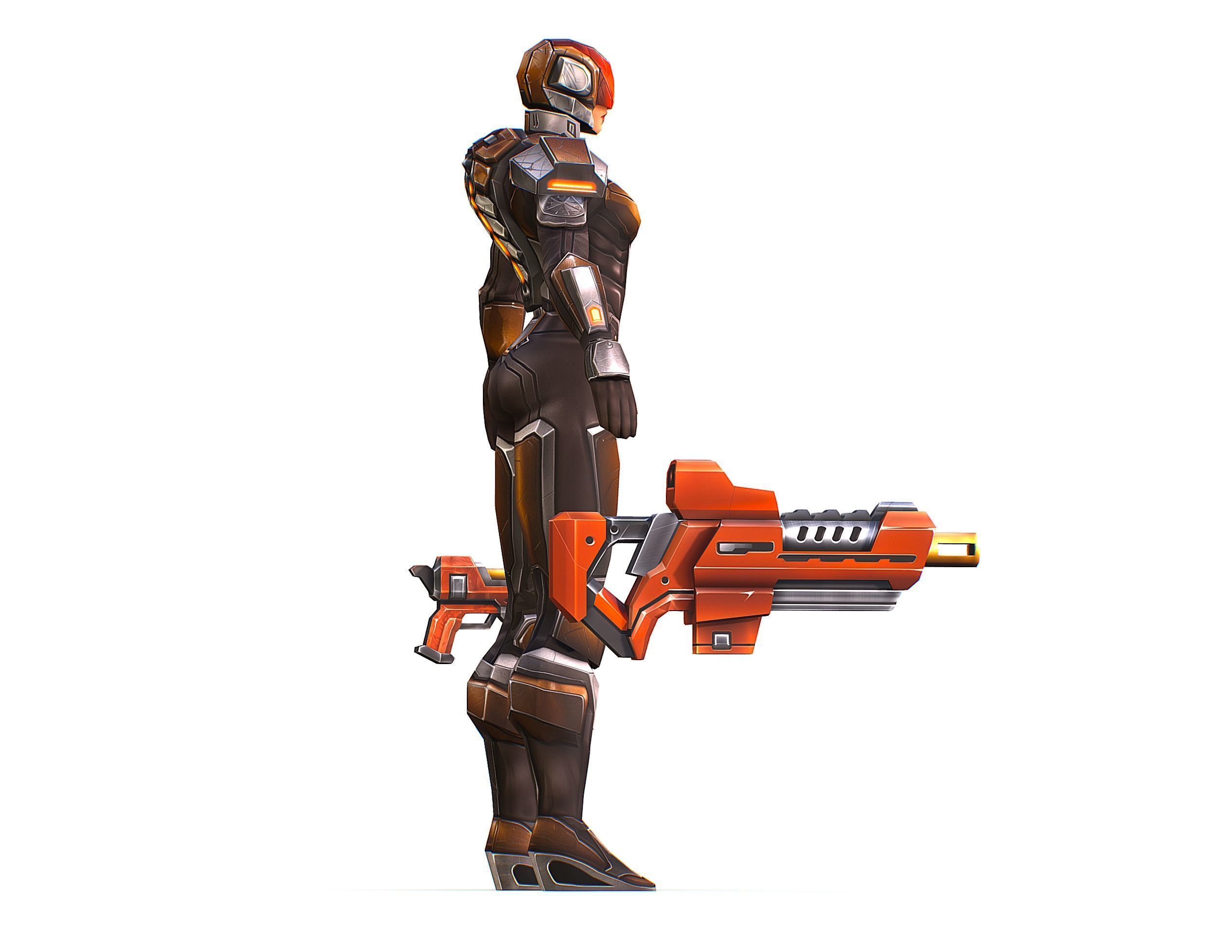 Cartoon Sci-Fi Cyborg Drone Trooper Soldier Low-poly 3D model_8