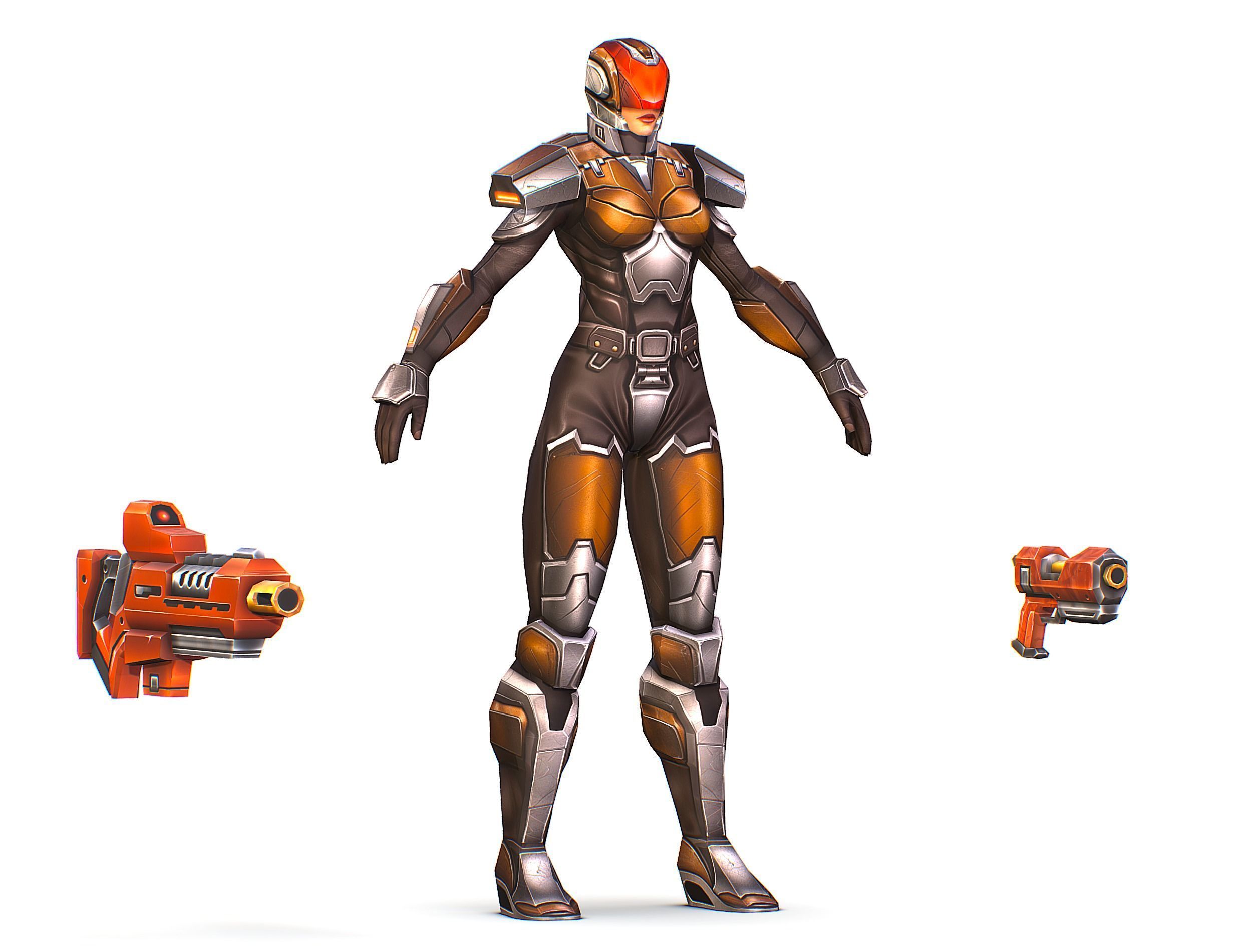 Cartoon Sci-Fi Cyborg Drone Trooper Soldier Low-poly 3D model_10