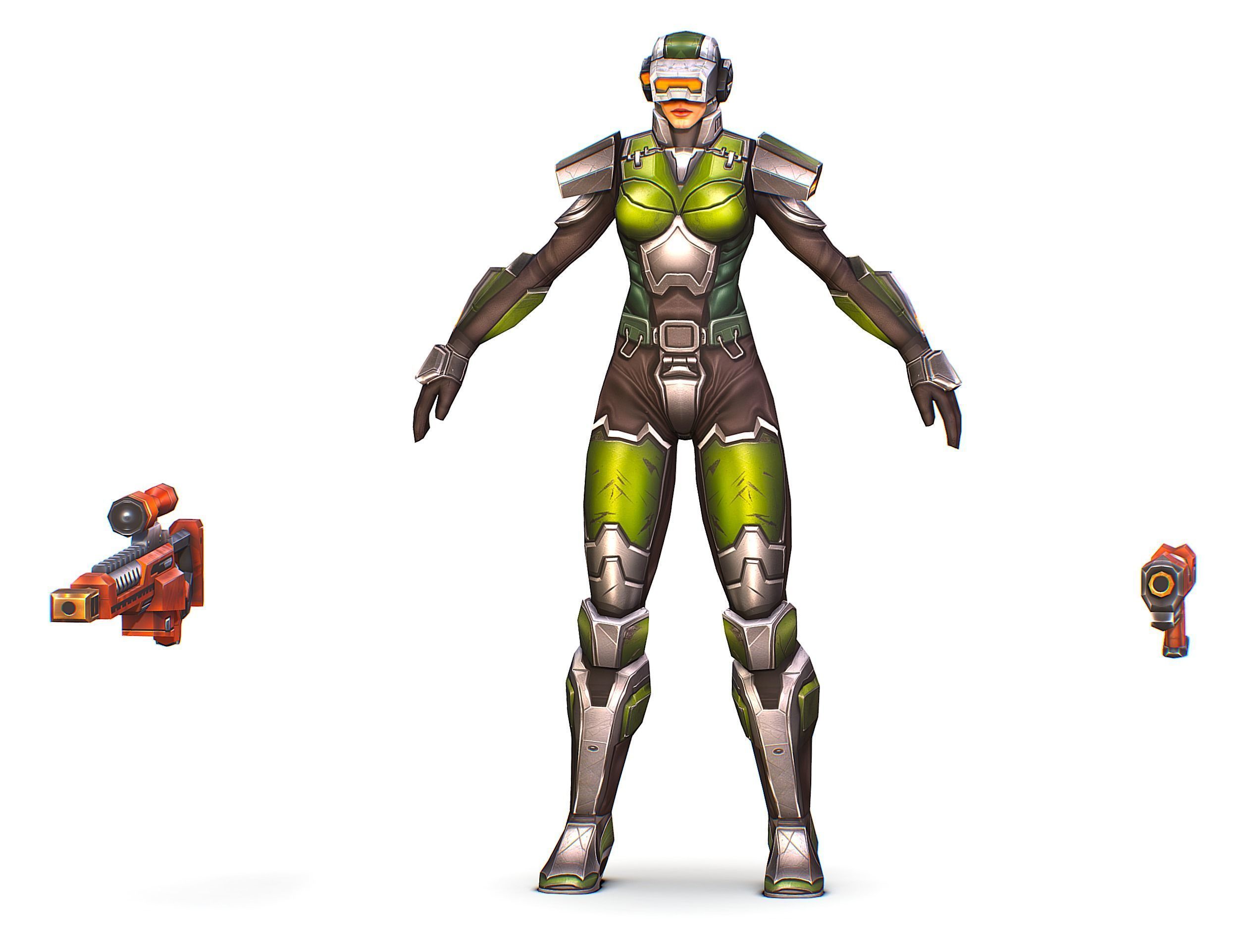 Cartoon Sci-Fi Cyborg Drone Sniper Soldier Low-poly 3D model_14