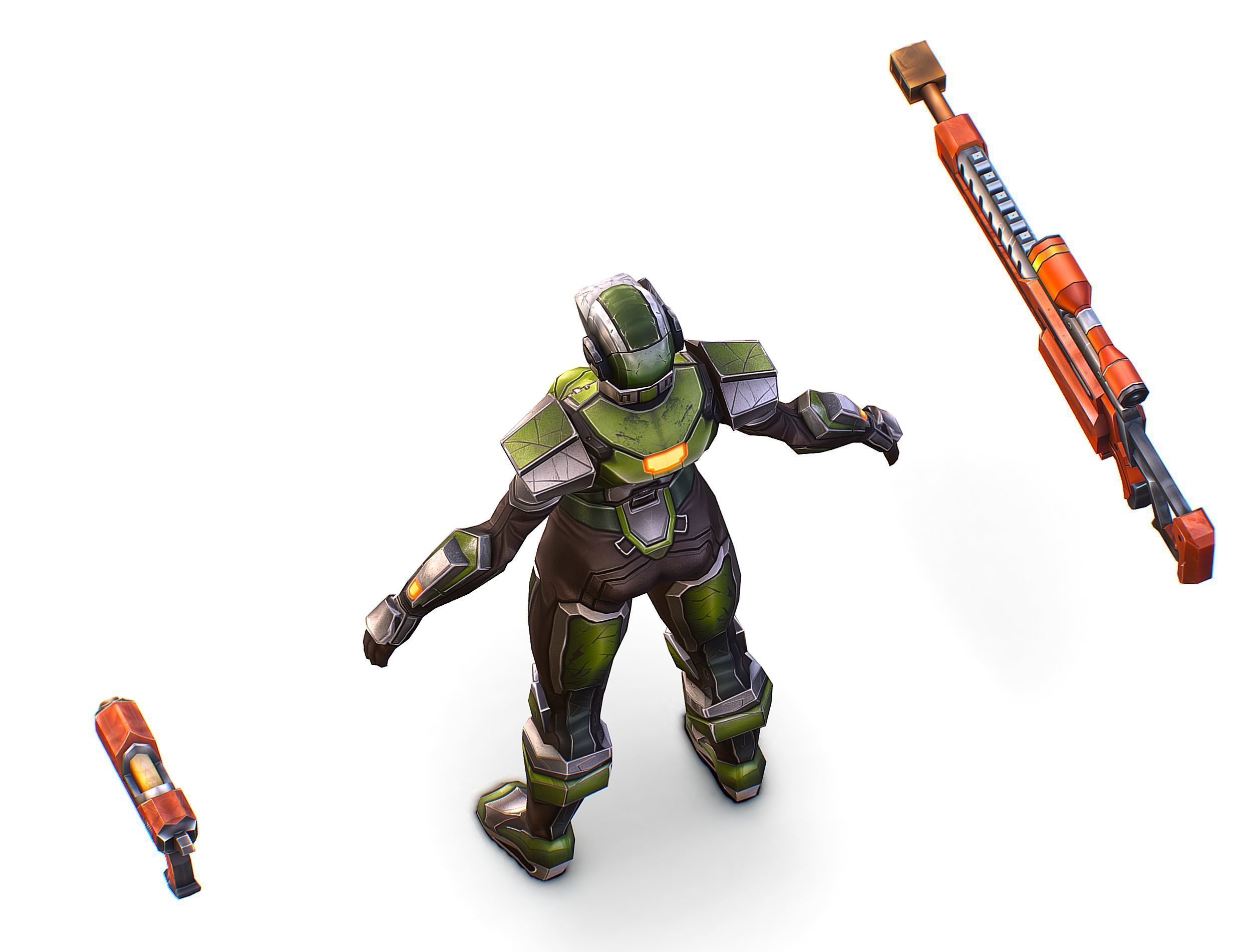 Cartoon Sci-Fi Cyborg Drone Sniper Soldier Low-poly 3D model_33