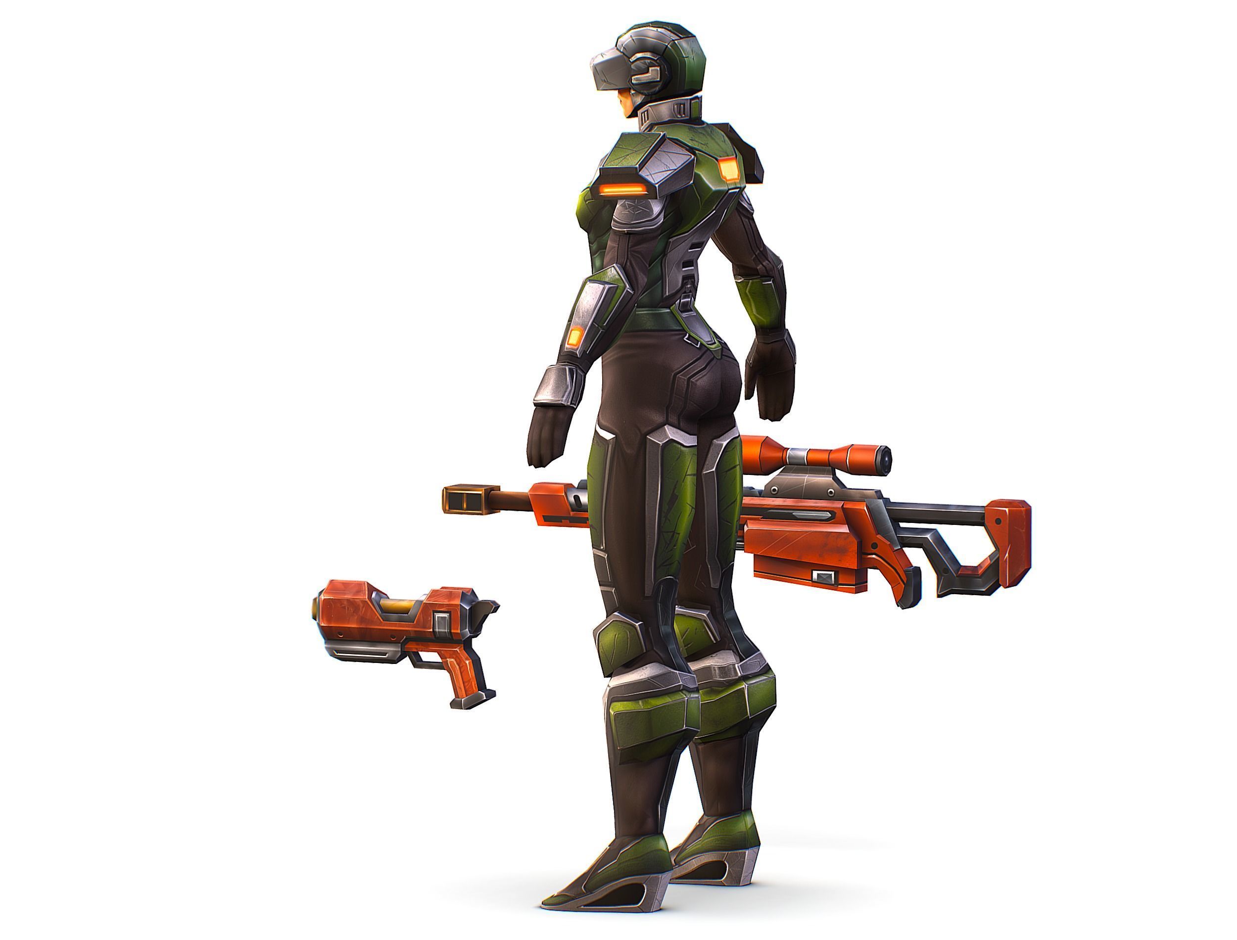 Cartoon Sci-Fi Cyborg Drone Sniper Soldier Low-poly 3D model_6