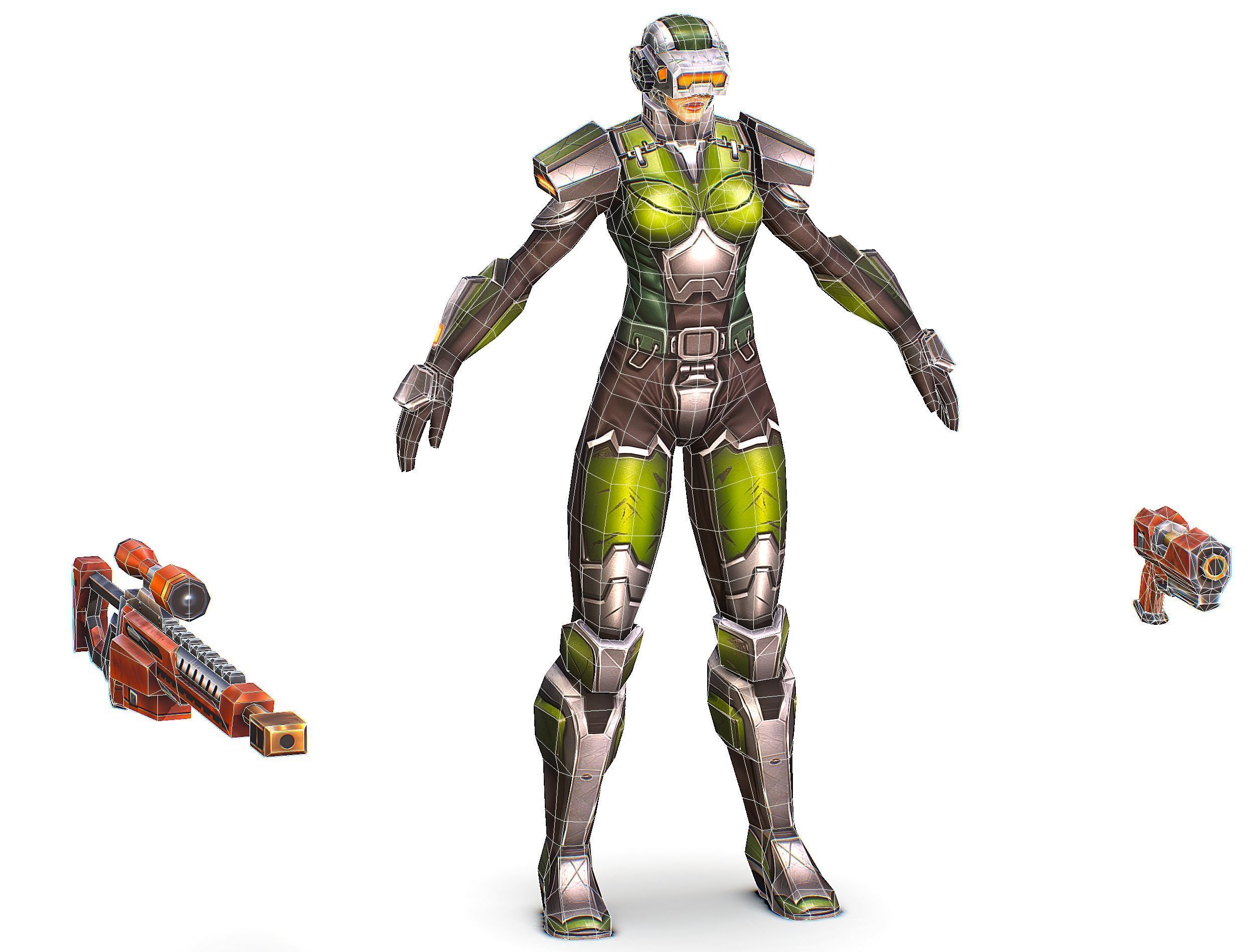 Cartoon Sci-Fi Cyborg Drone Sniper Soldier Low-poly 3D model_86