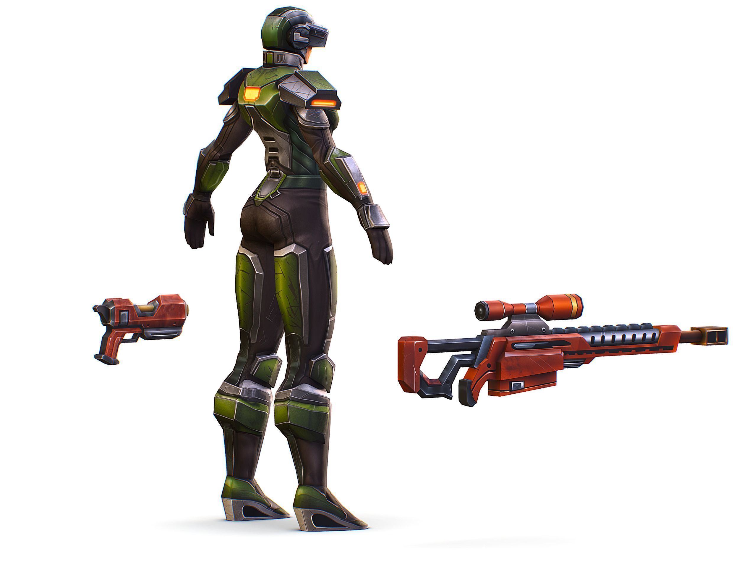 Cartoon Sci-Fi Cyborg Drone Sniper Soldier Low-poly 3D model_10