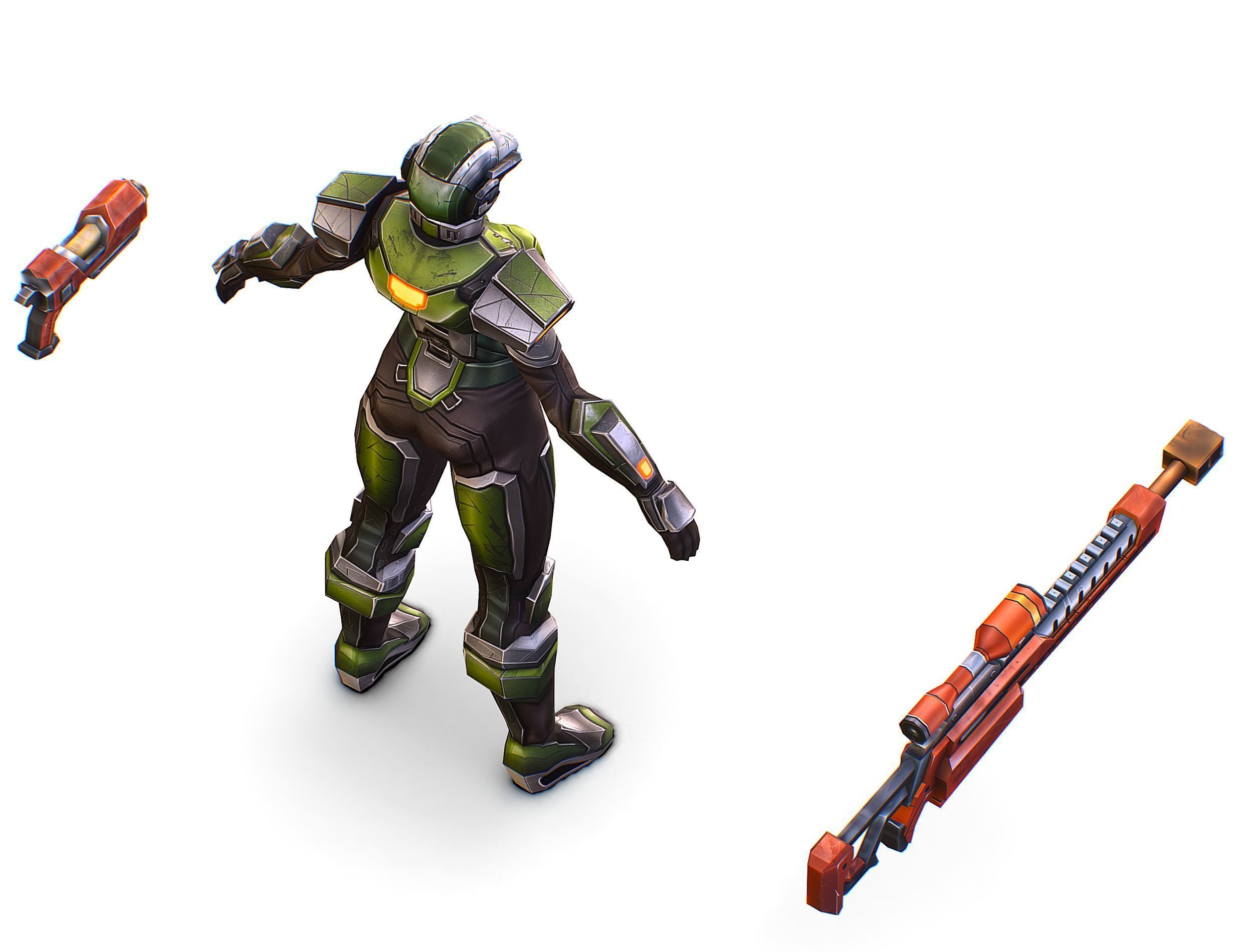 Cartoon Sci-Fi Cyborg Drone Sniper Soldier Low-poly 3D model_34