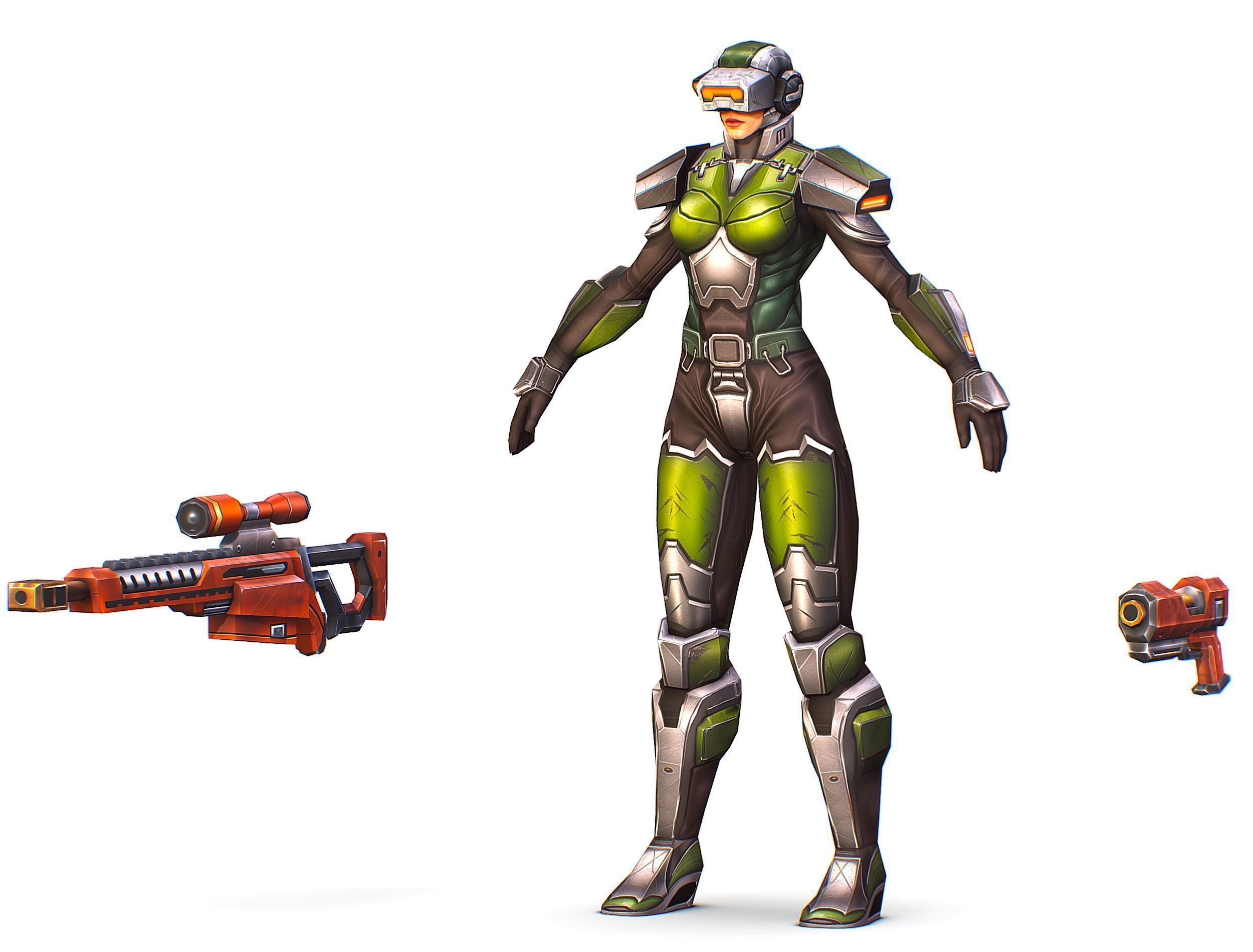 Cartoon Sci-Fi Cyborg Drone Sniper Soldier Low-poly 3D model_2