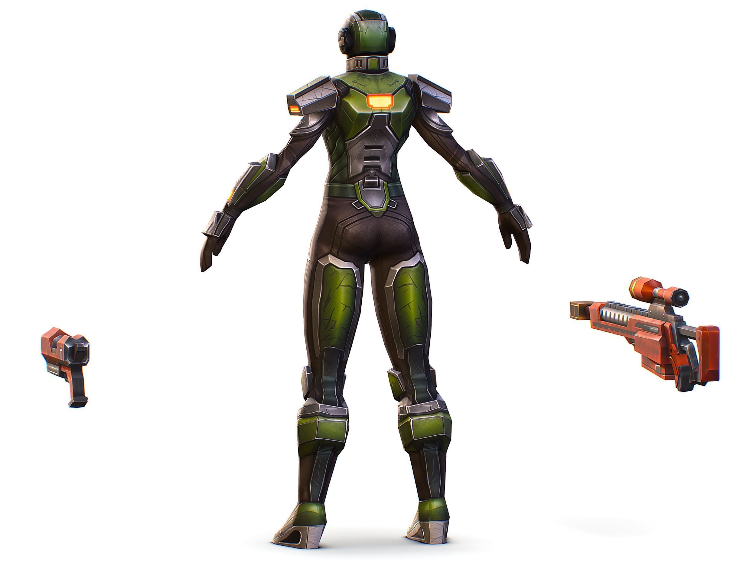 Cartoon Sci-Fi Cyborg Drone Sniper Soldier Low-poly 3D model_8