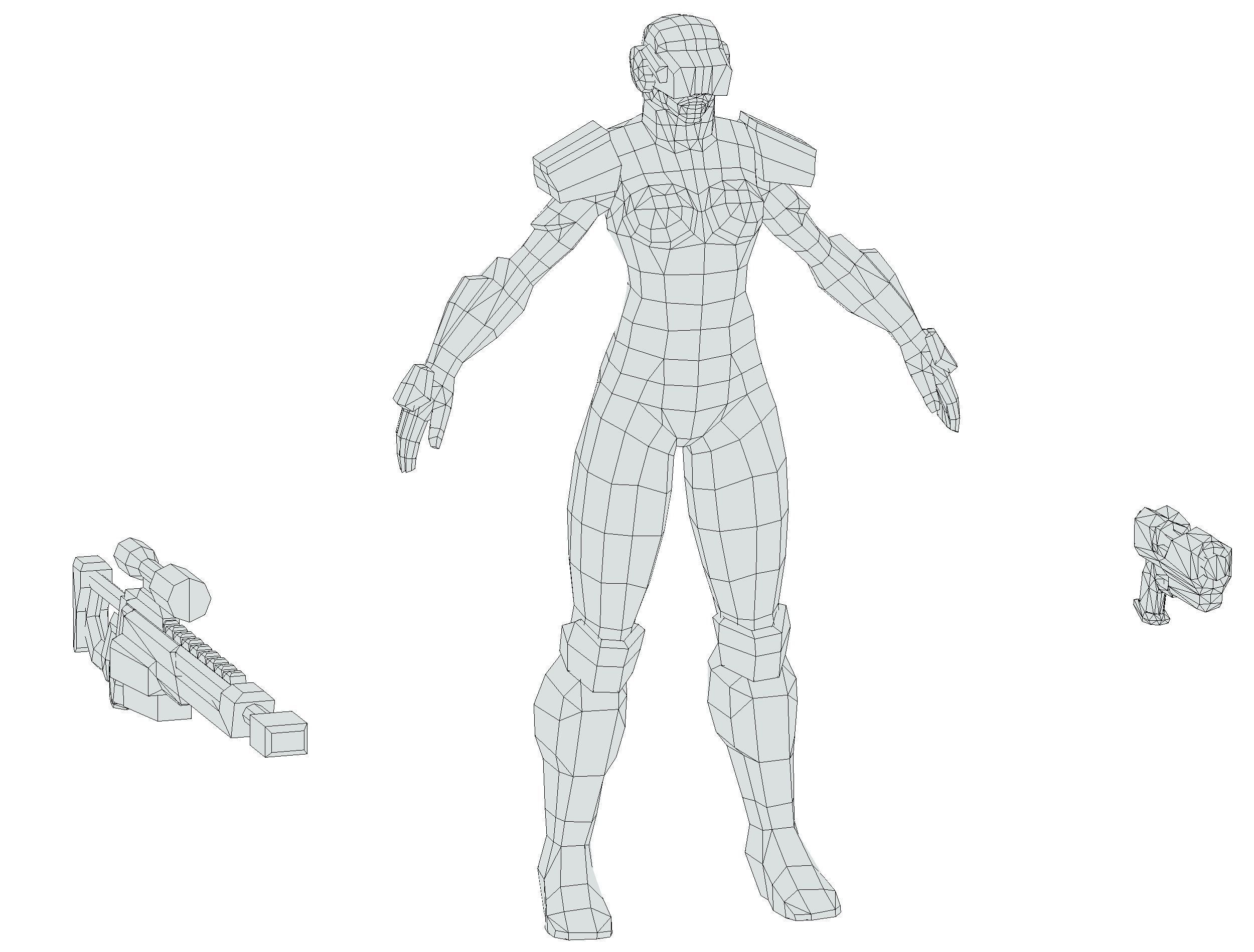 Cartoon Sci-Fi Cyborg Drone Sniper Soldier Low-poly 3D model_89