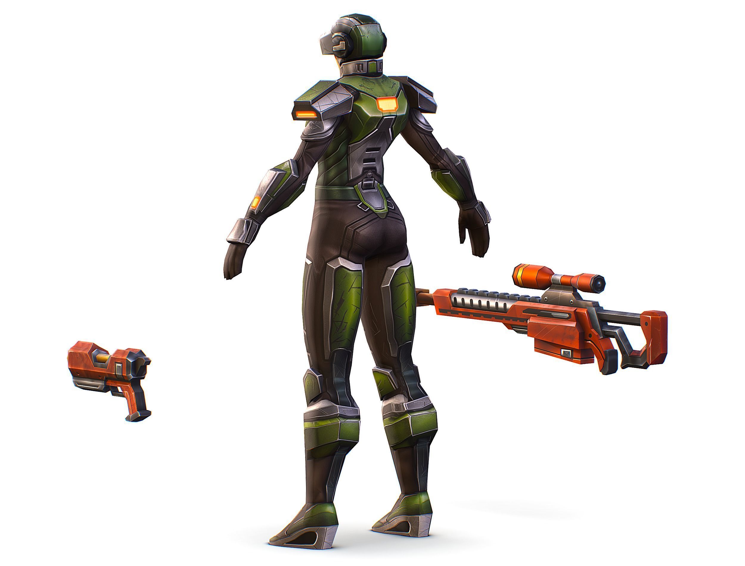 Cartoon Sci-Fi Cyborg Drone Sniper Soldier Low-poly 3D model_7