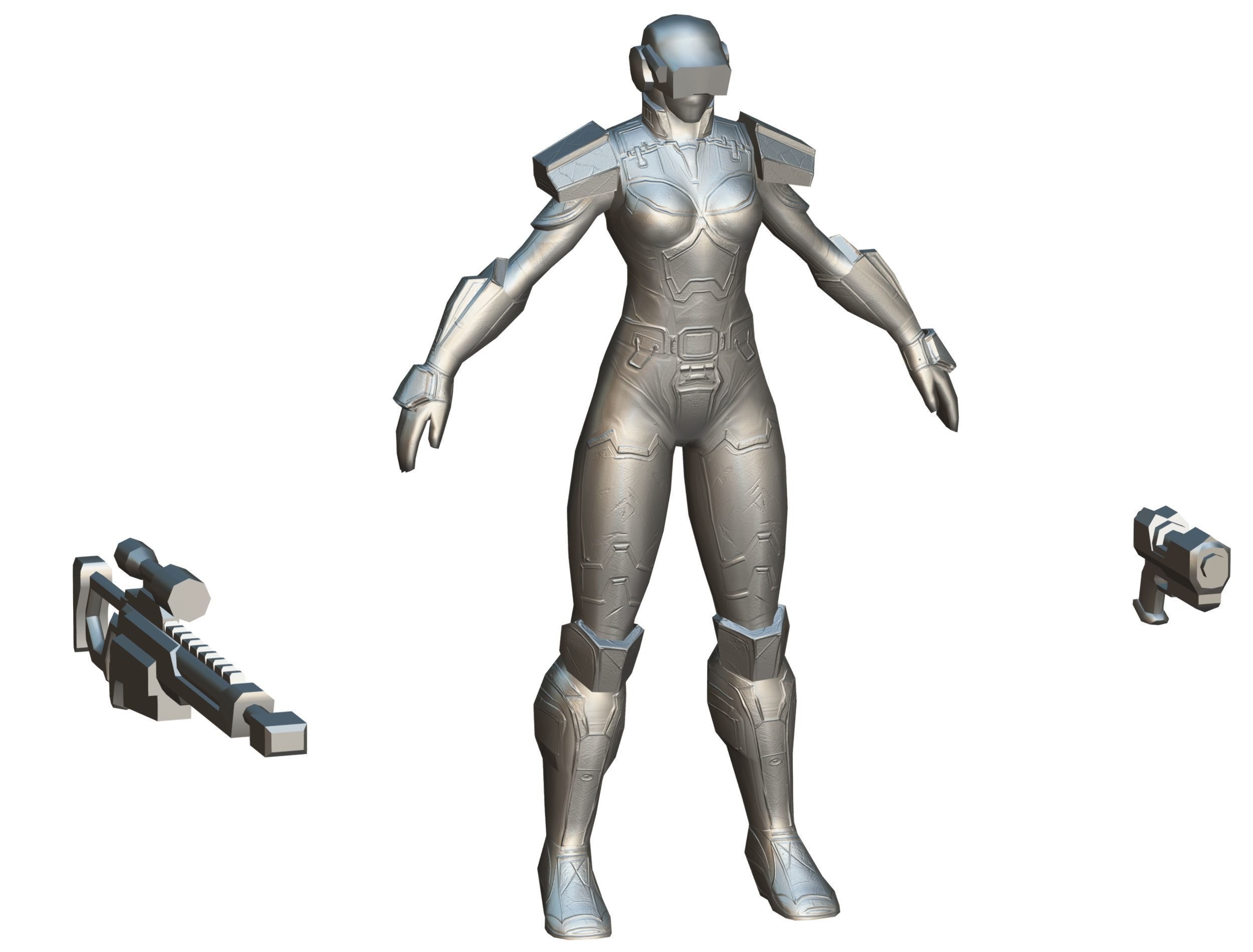 Cartoon Sci-Fi Cyborg Drone Sniper Soldier Low-poly 3D model_88