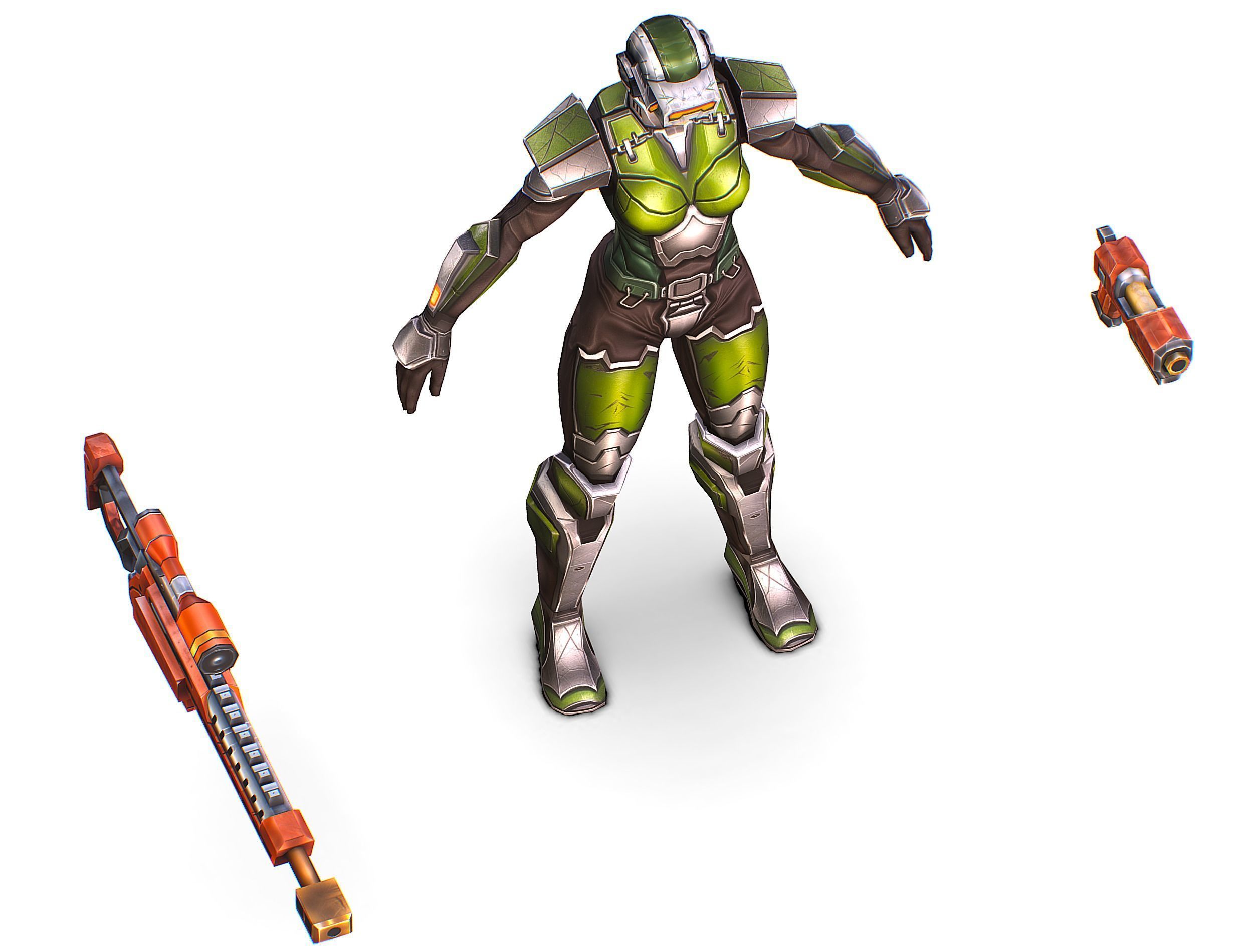 Cartoon Sci-Fi Cyborg Drone Sniper Soldier Low-poly 3D model_31