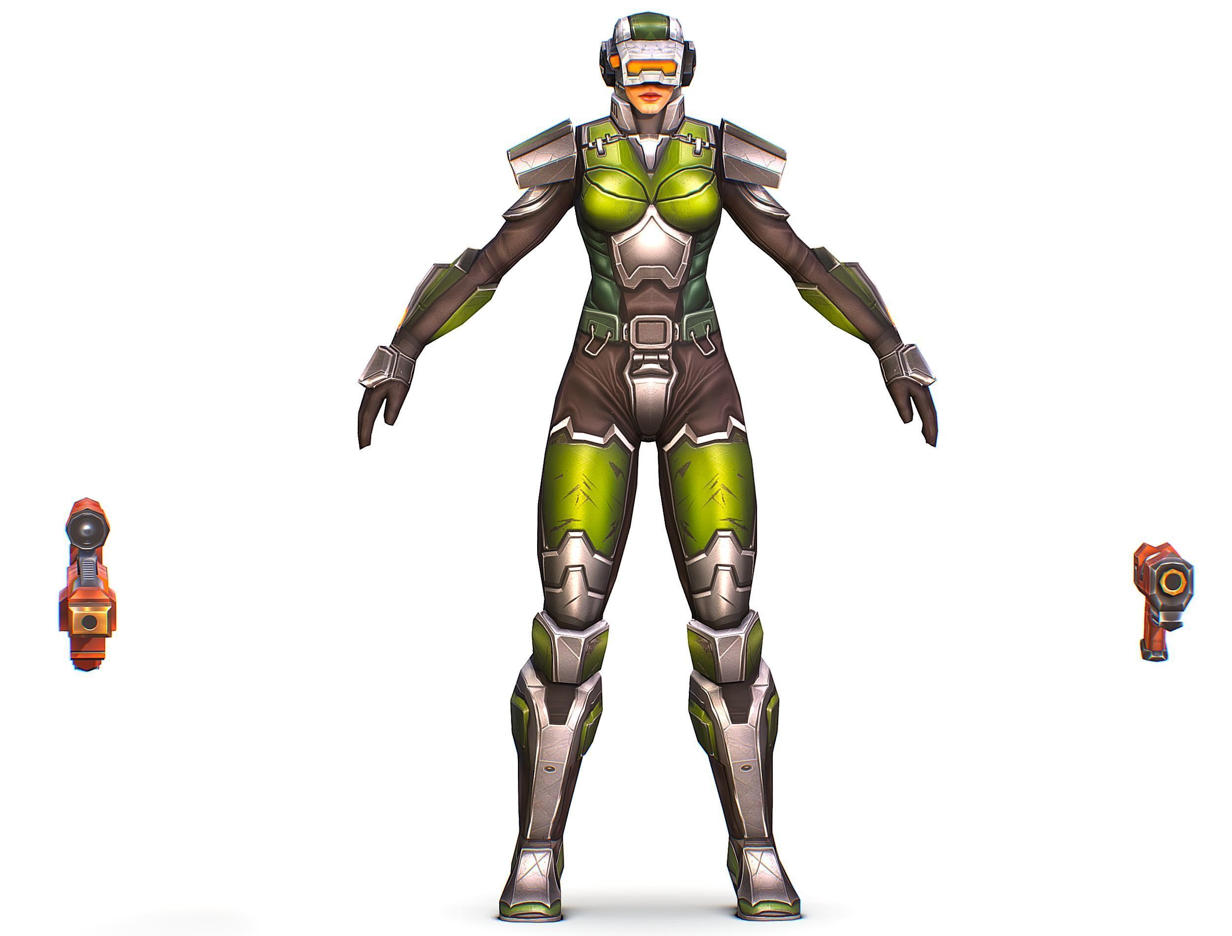 Cartoon Sci-Fi Cyborg Drone Sniper Soldier Low-poly 3D model_1