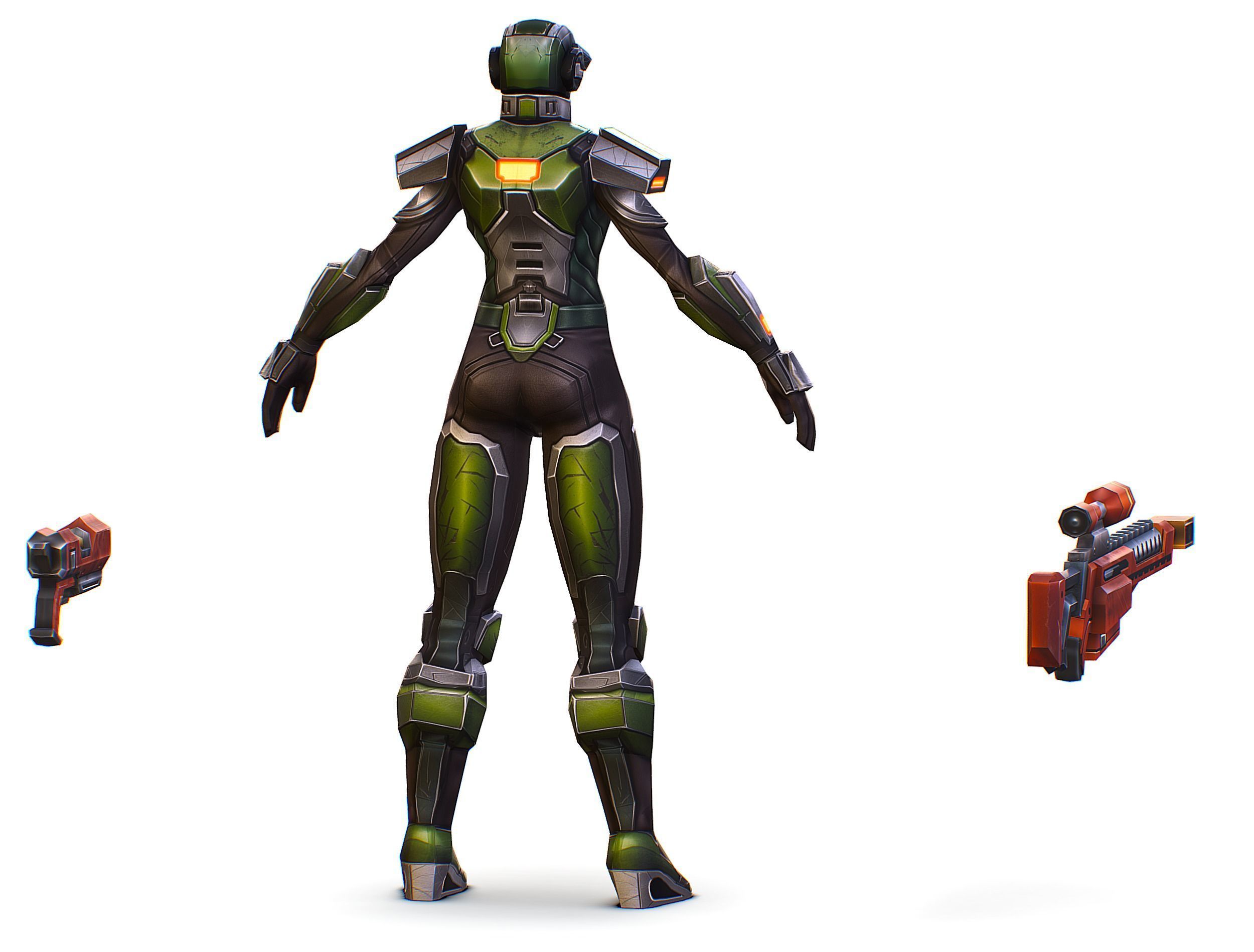 Cartoon Sci-Fi Cyborg Drone Sniper Soldier Low-poly 3D model_9