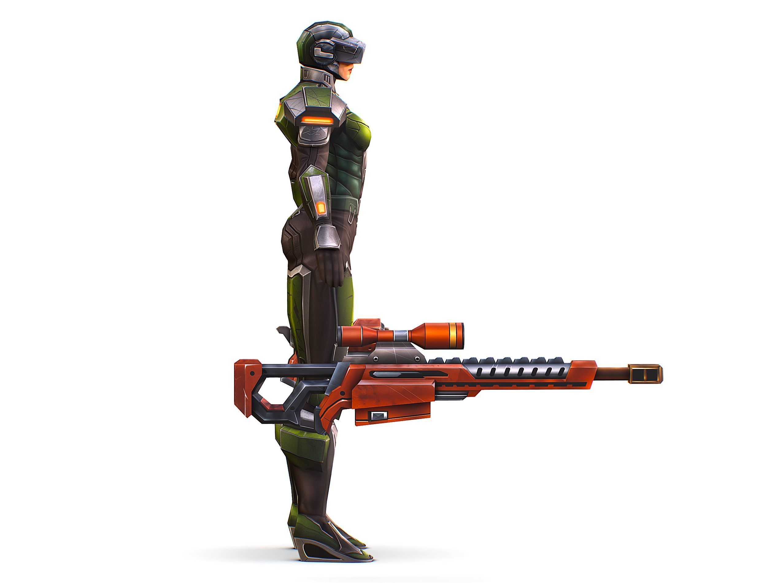Cartoon Sci-Fi Cyborg Drone Sniper Soldier Low-poly 3D model_11