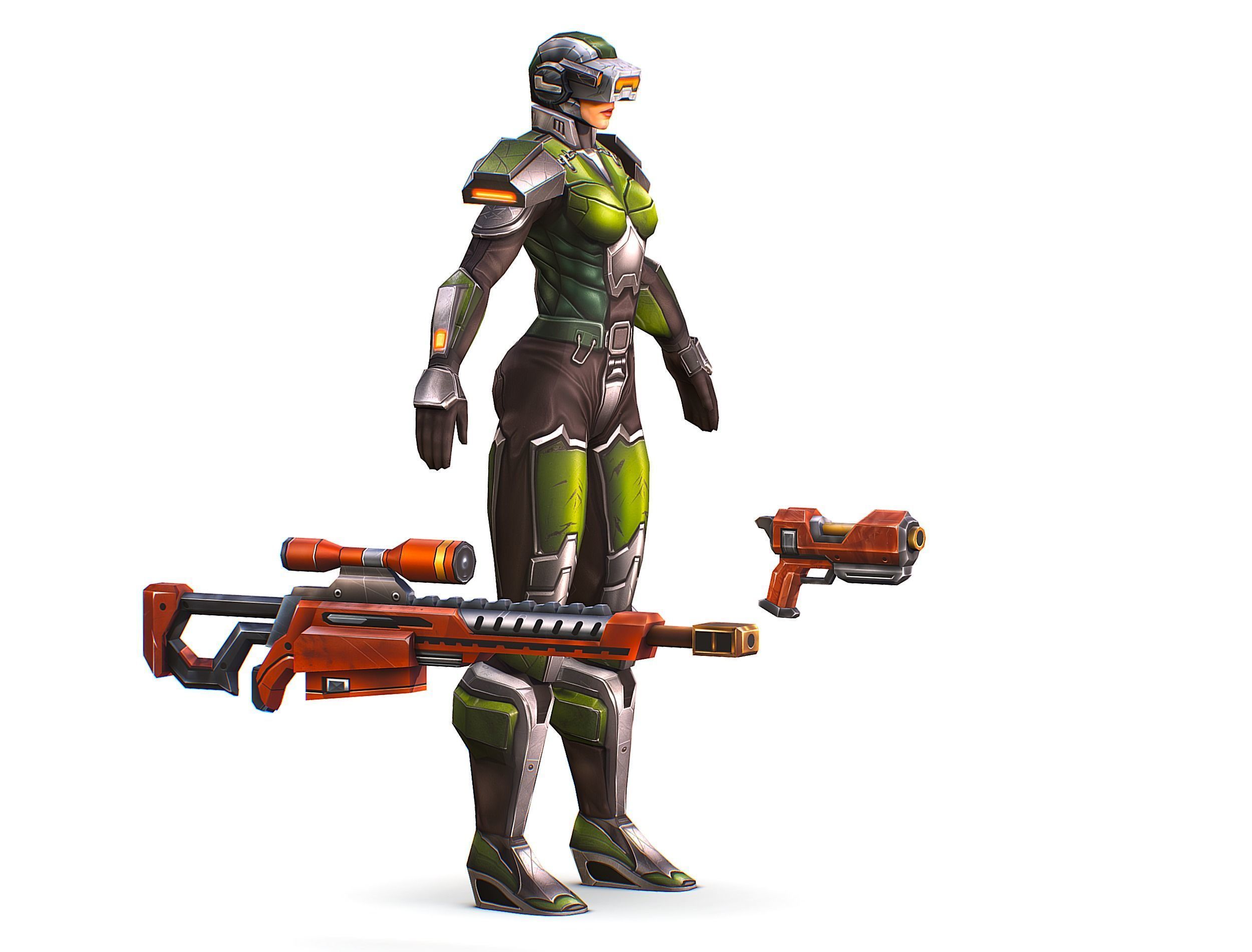 Cartoon Sci-Fi Cyborg Drone Sniper Soldier Low-poly 3D model_12