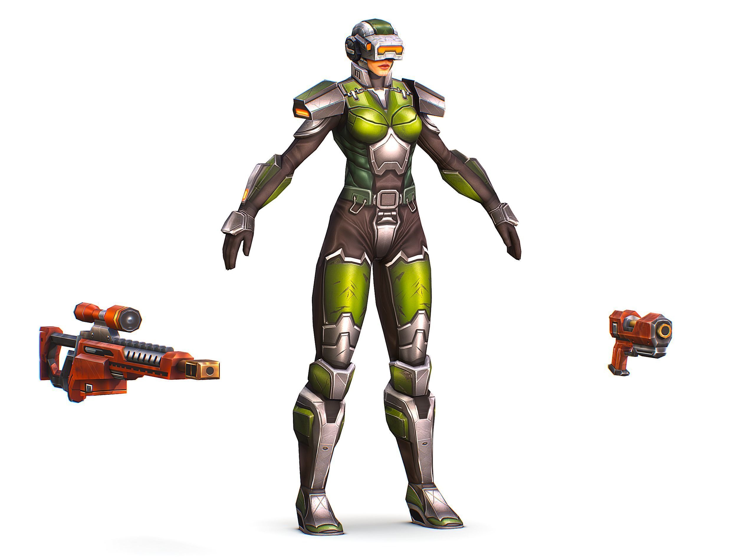 Cartoon Sci-Fi Cyborg Drone Sniper Soldier Low-poly 3D model_13