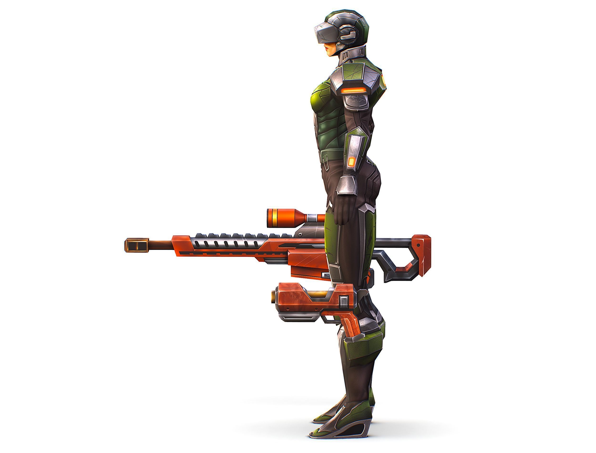 Cartoon Sci-Fi Cyborg Drone Sniper Soldier Low-poly 3D model_5