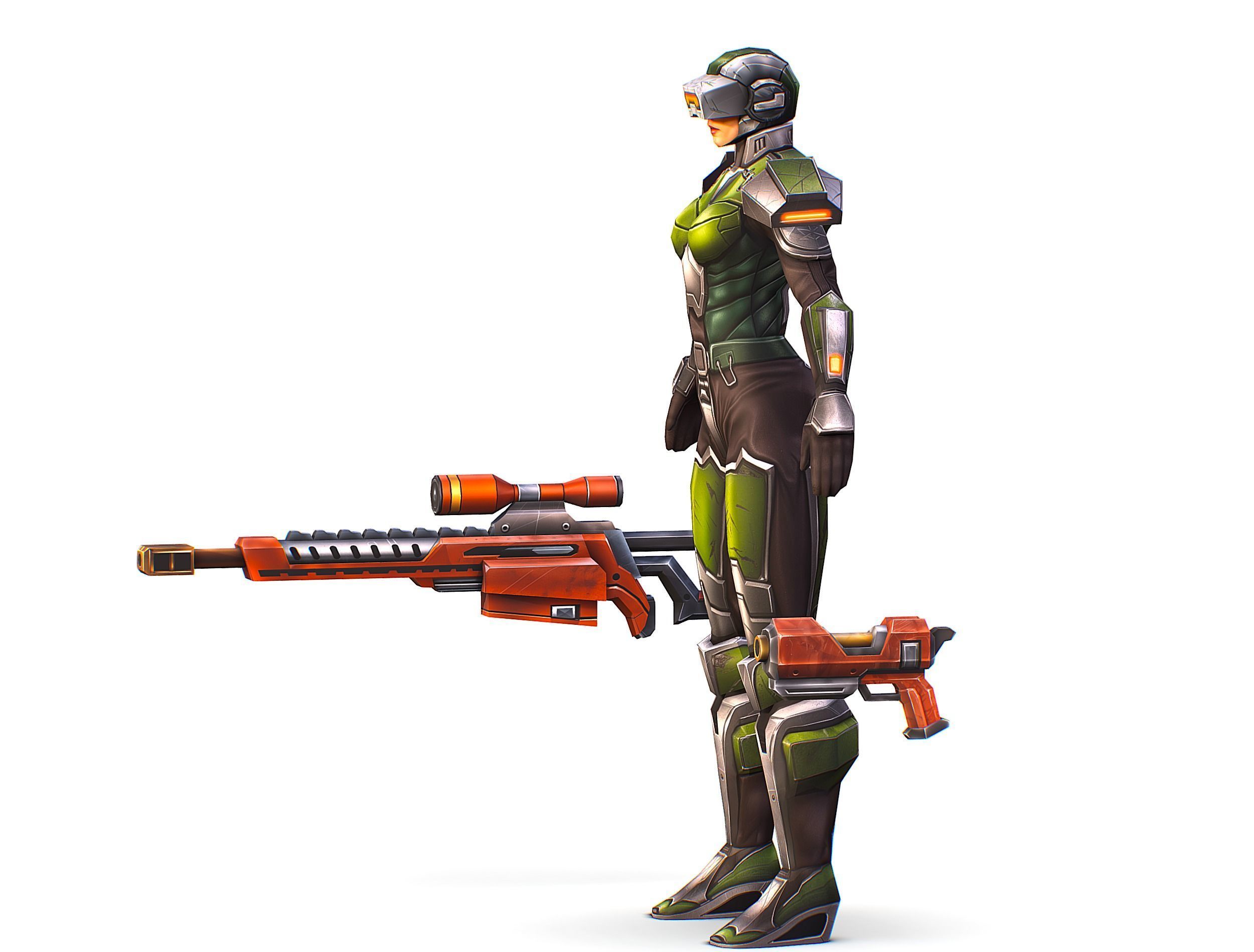 Cartoon Sci-Fi Cyborg Drone Sniper Soldier Low-poly 3D model_4