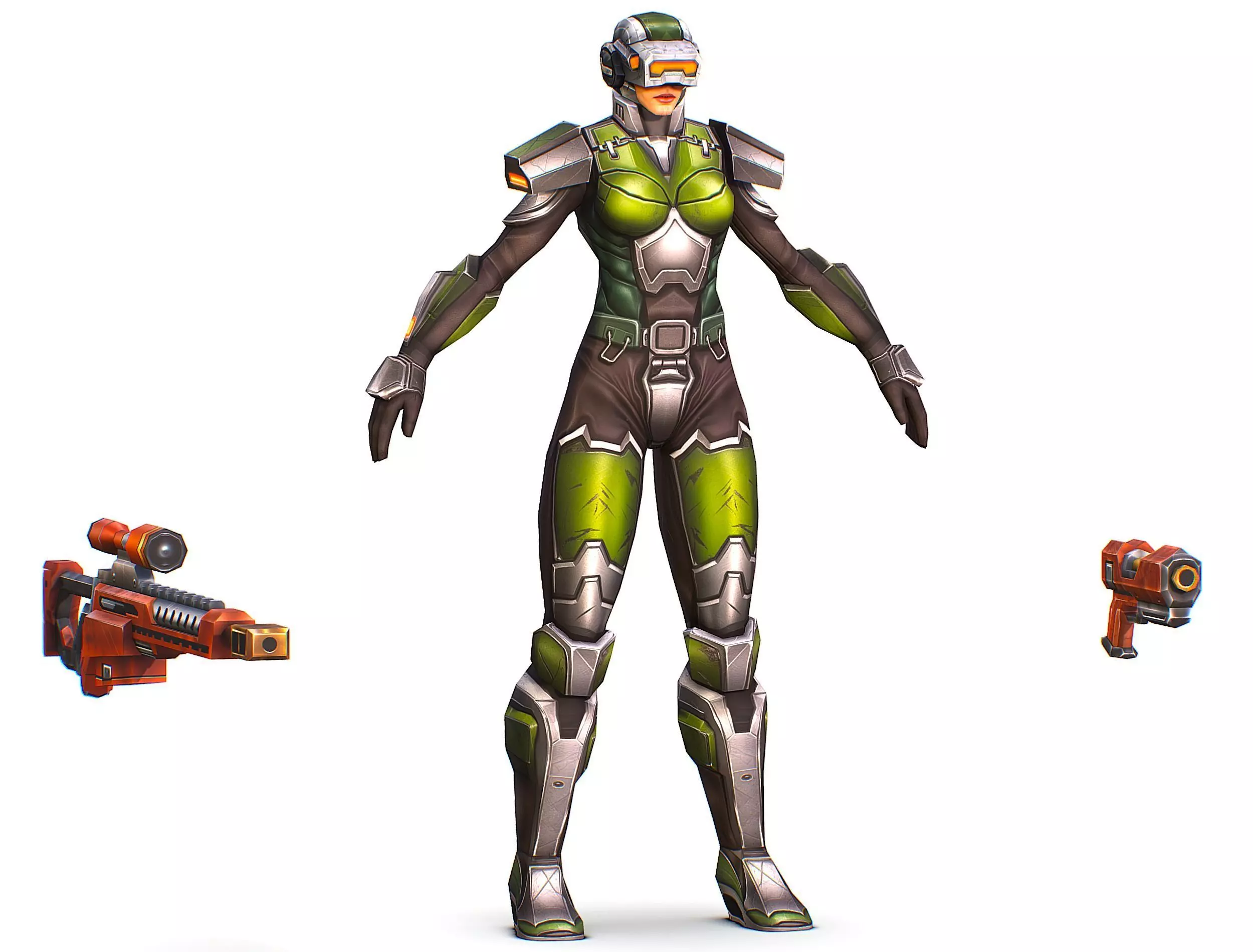 Cartoon Sci-Fi Cyborg Drone Sniper Soldier Low-poly 3D model_0