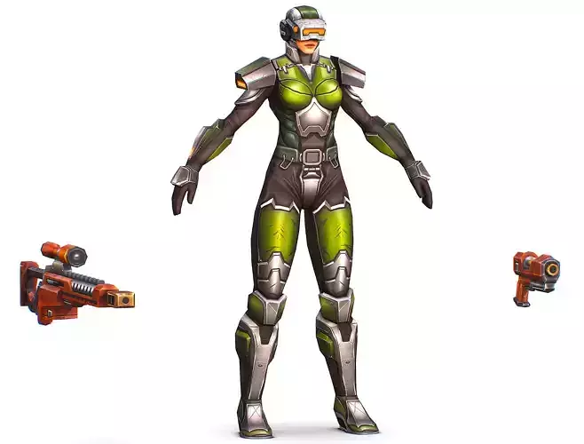 Cartoon Sci-Fi Cyborg Drone Sniper Soldier Low-poly 3D model Cartoon Sci-Fi Cyborg Drone Sniper Soldier Low-poly 3D model