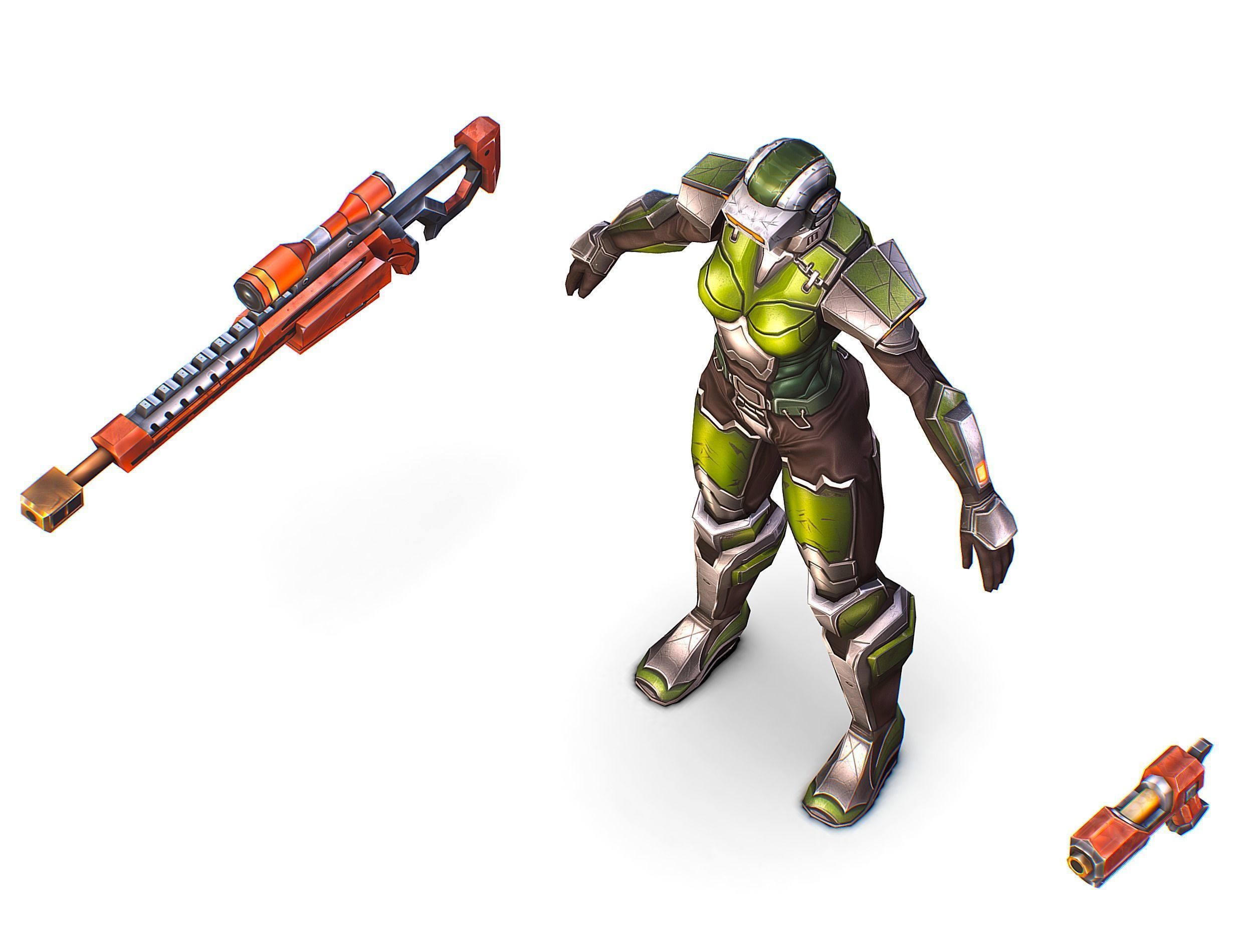 Cartoon Sci-Fi Cyborg Drone Sniper Soldier Low-poly 3D model_32