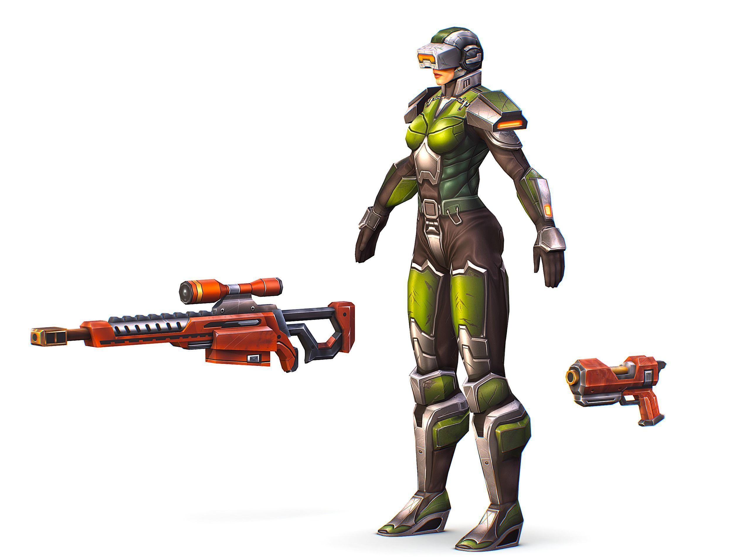 Cartoon Sci-Fi Cyborg Drone Sniper Soldier Low-poly 3D model_3