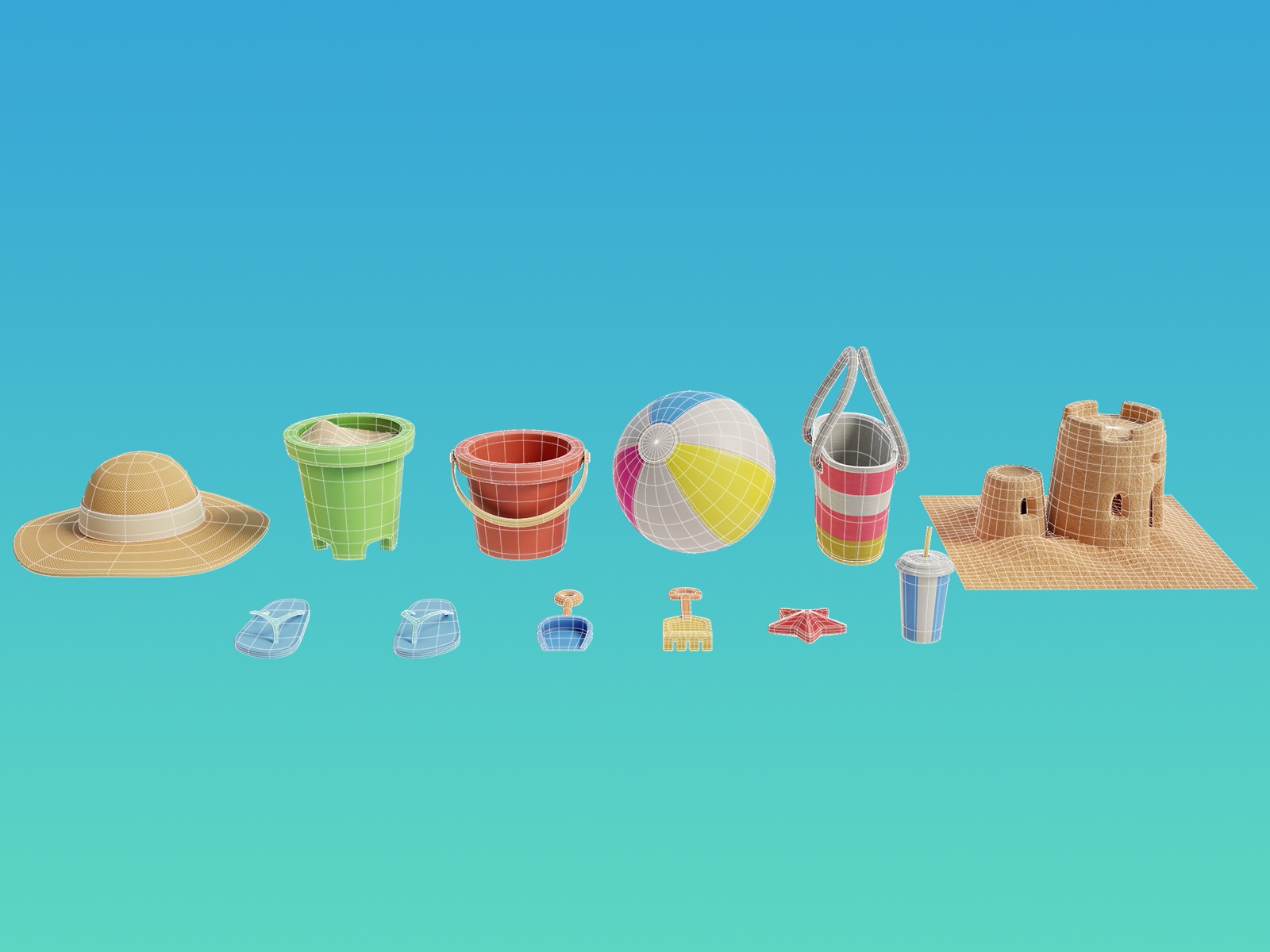 Summer Beach Assets Model Bundle Pack 3D model_8