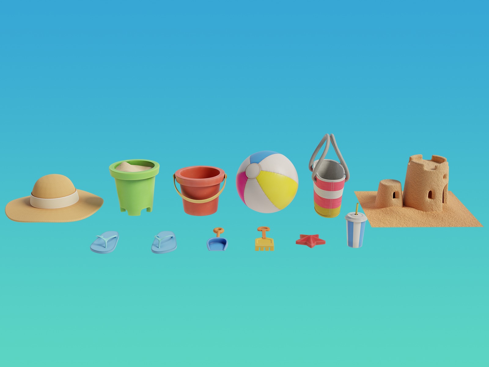 Summer Beach Assets Model Bundle Pack 3D model_7