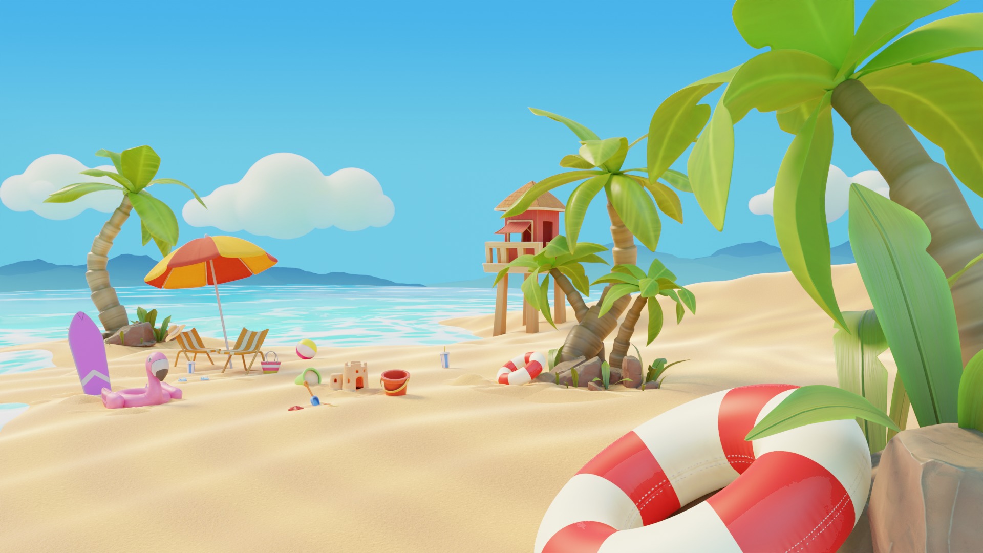 Summer Beach Assets Model Bundle Pack 3D model_4
