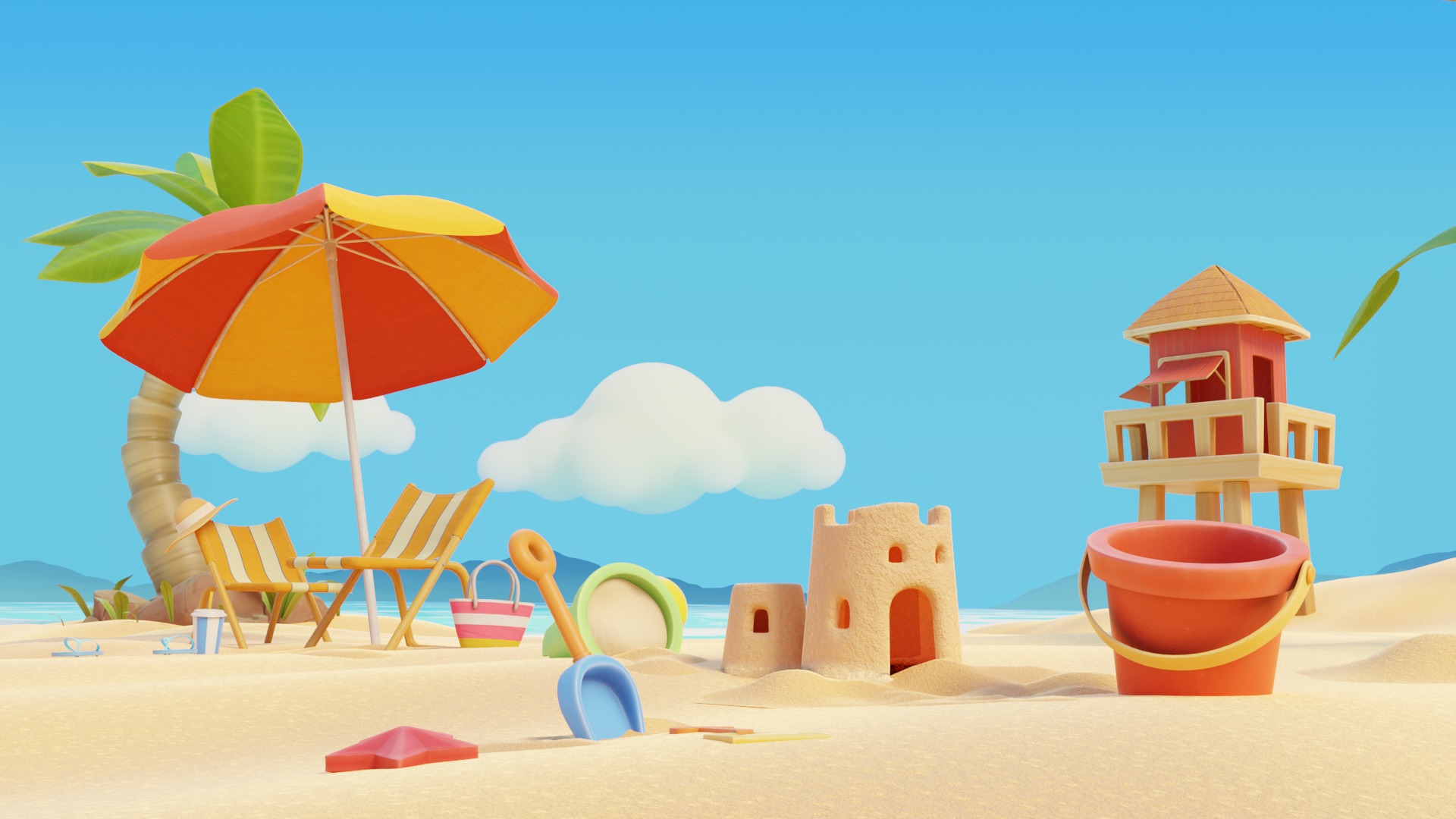 Summer Beach Assets Model Bundle Pack 3D model_1