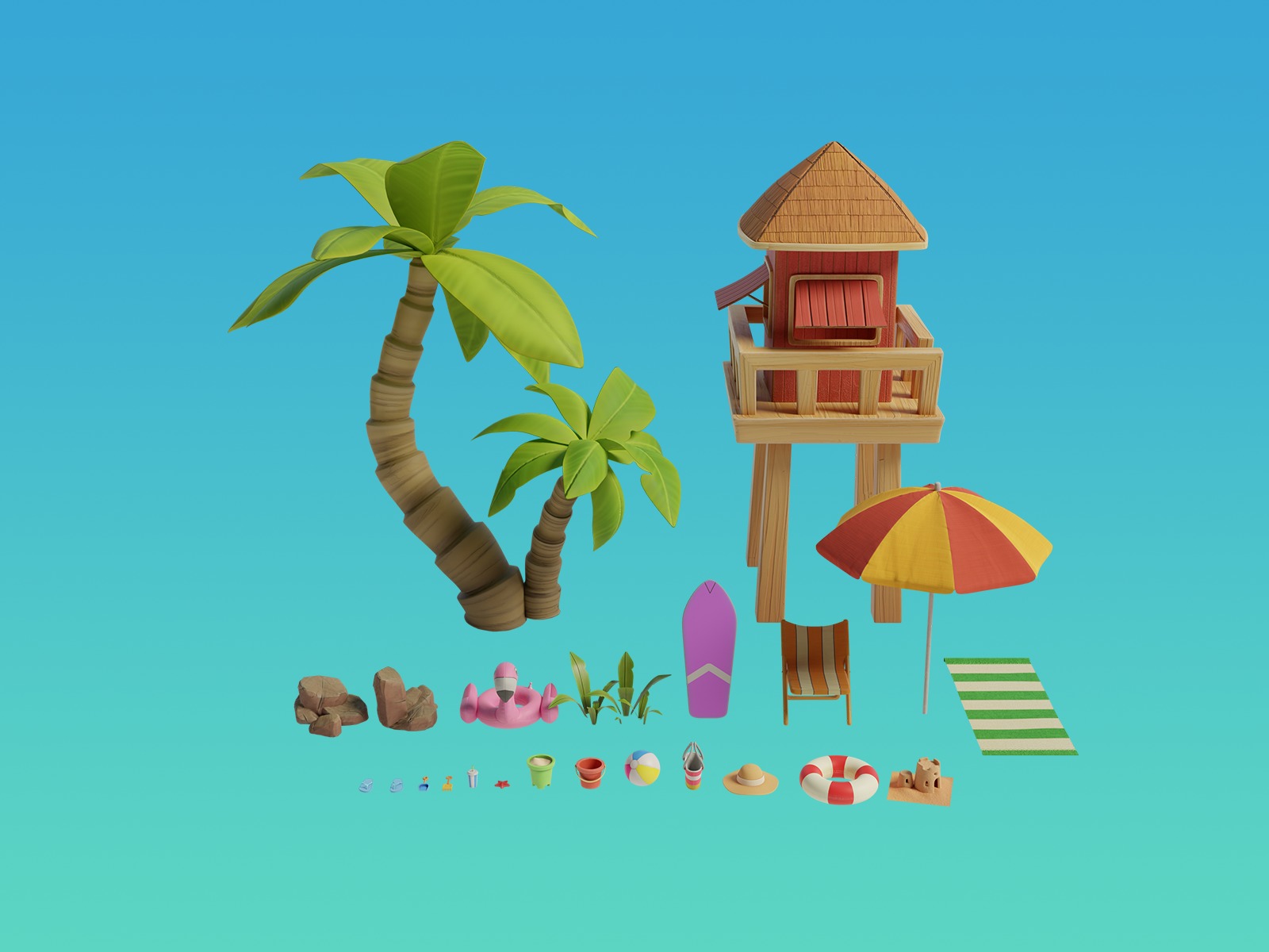 Summer Beach Assets Model Bundle Pack 3D model_5