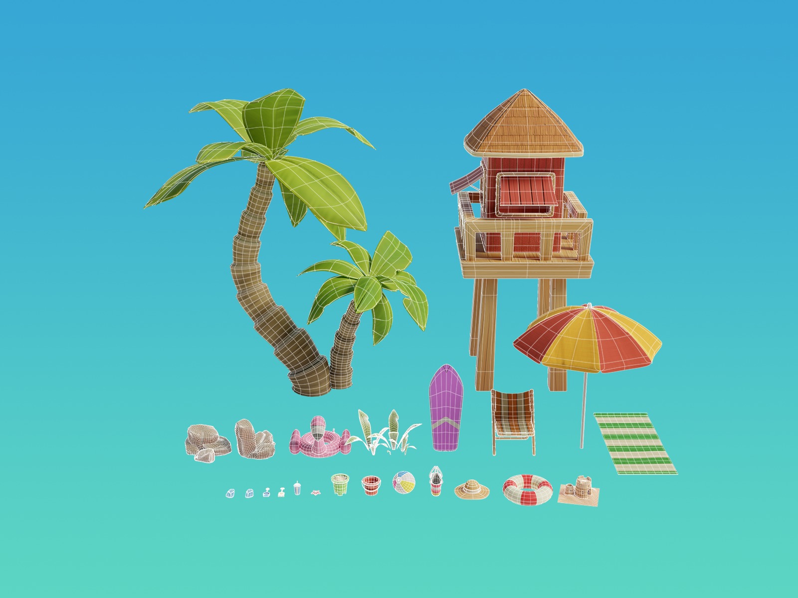 Summer Beach Assets Model Bundle Pack 3D model_6