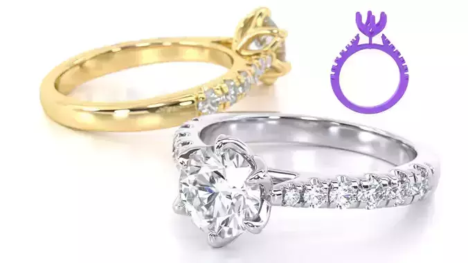 Tulip Setting Engagement Ring with side stones