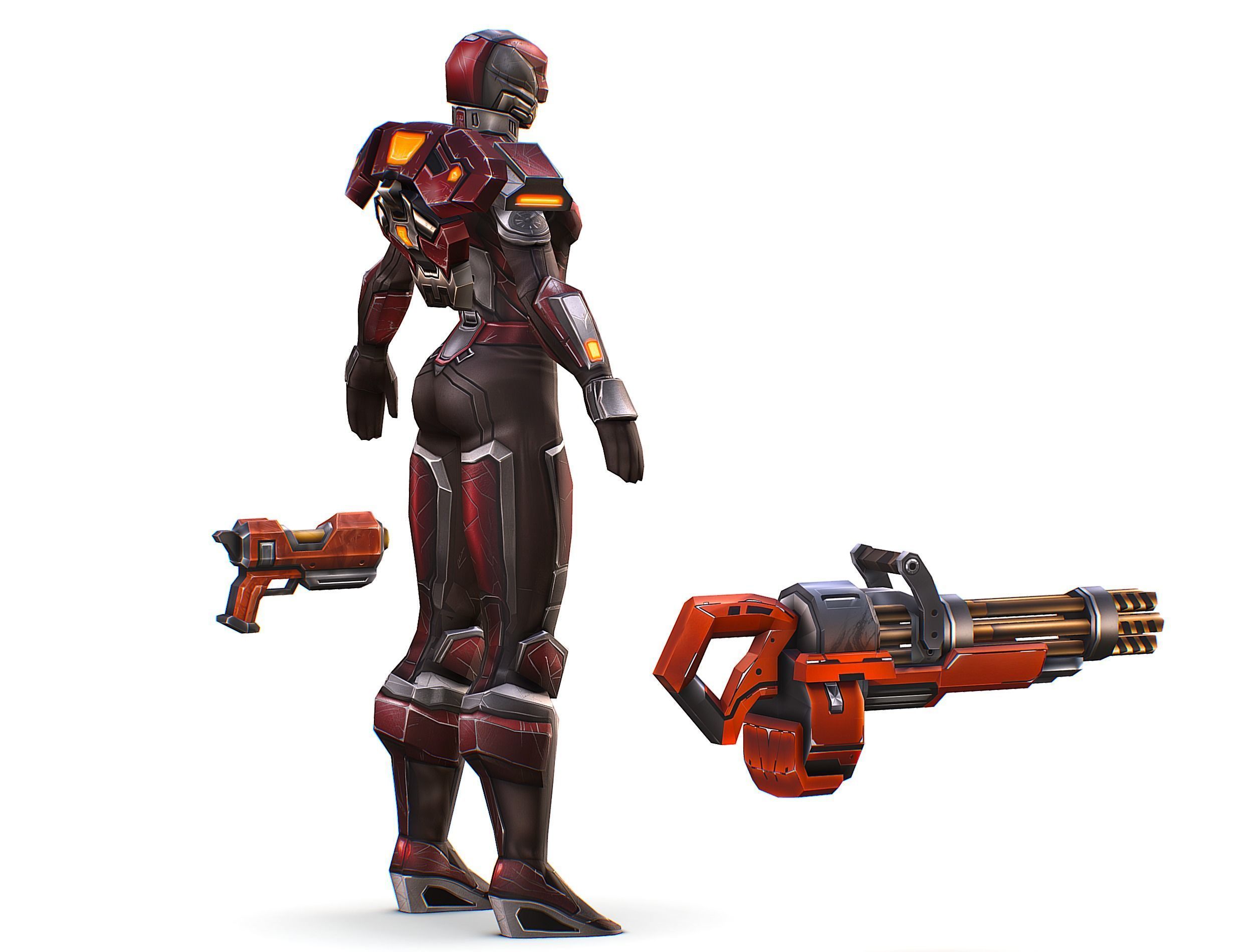 Cartoon Sci-Fi Cyborg Drone Heavy Machine Gunner Low-poly 3D model_9