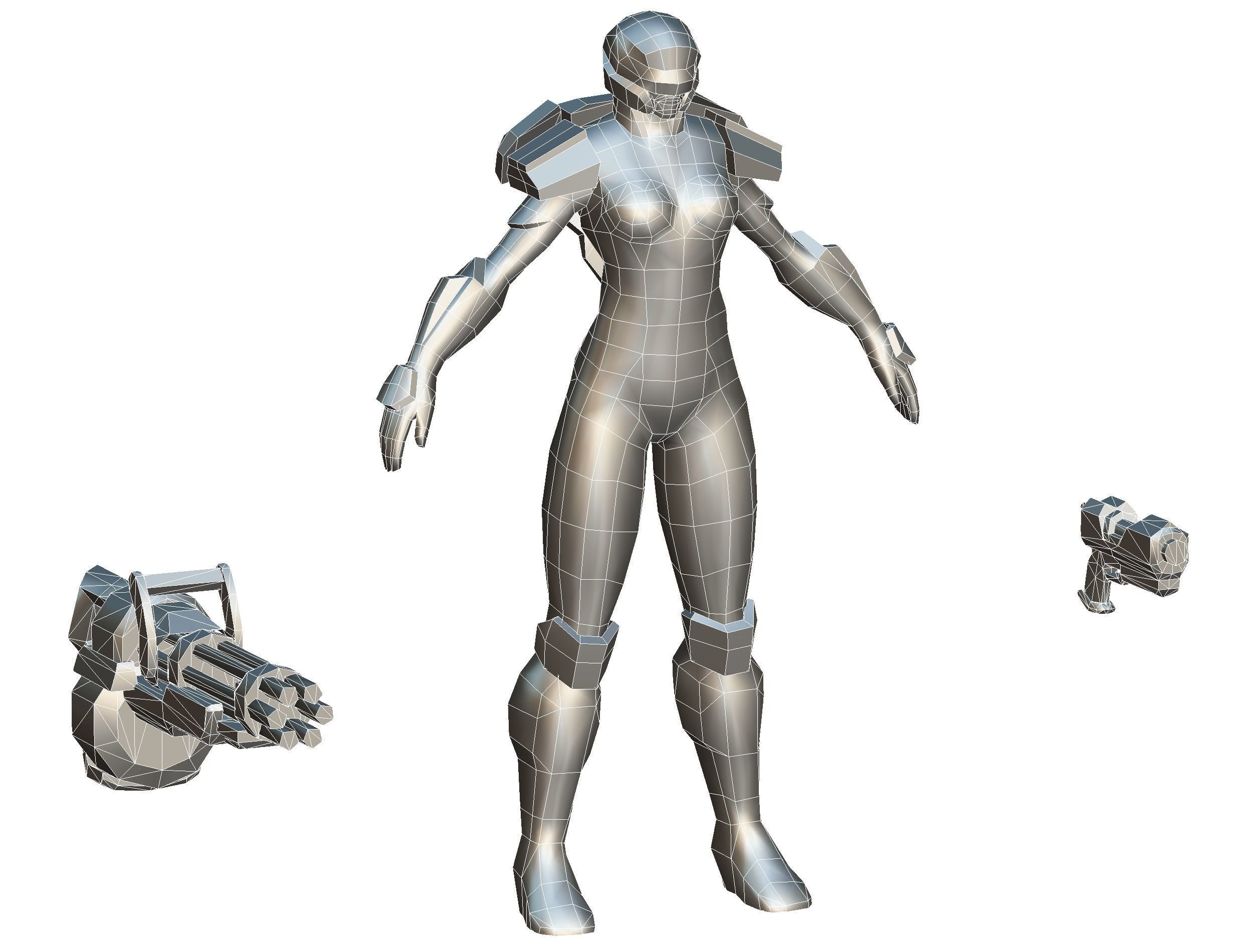 Cartoon Sci-Fi Cyborg Drone Heavy Machine Gunner Low-poly 3D model_83