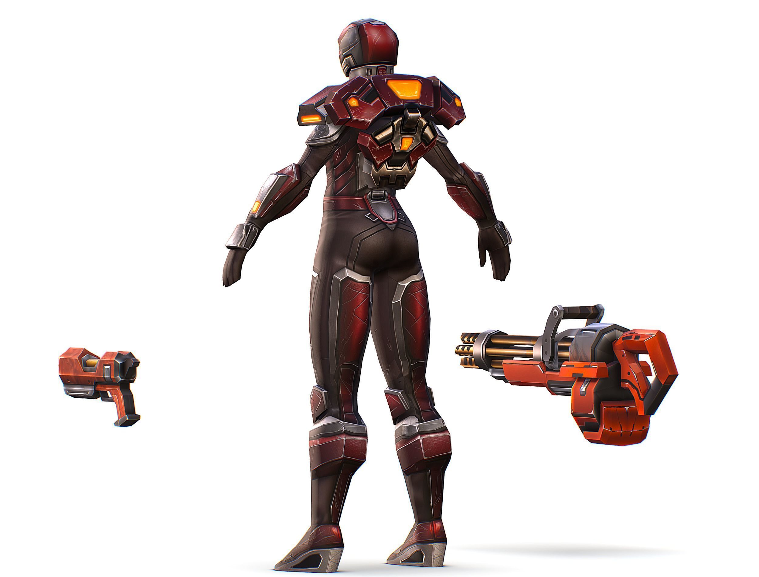 Cartoon Sci-Fi Cyborg Drone Heavy Machine Gunner Low-poly 3D model_6