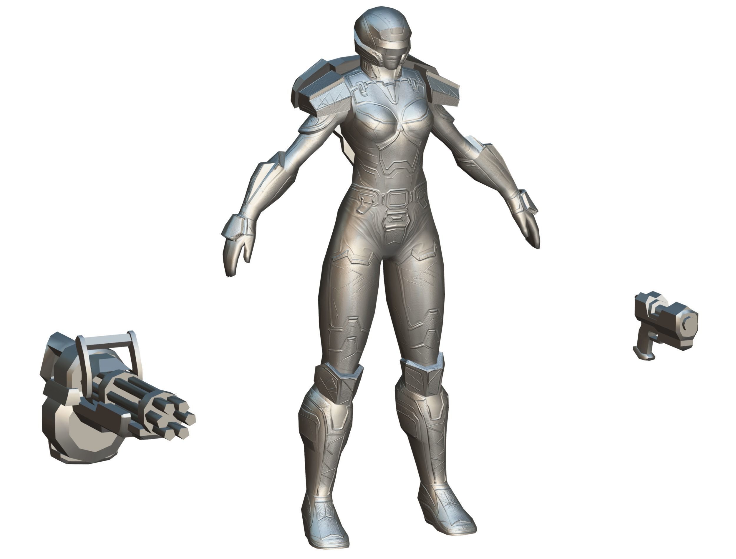 Cartoon Sci-Fi Cyborg Drone Heavy Machine Gunner Low-poly 3D model_84
