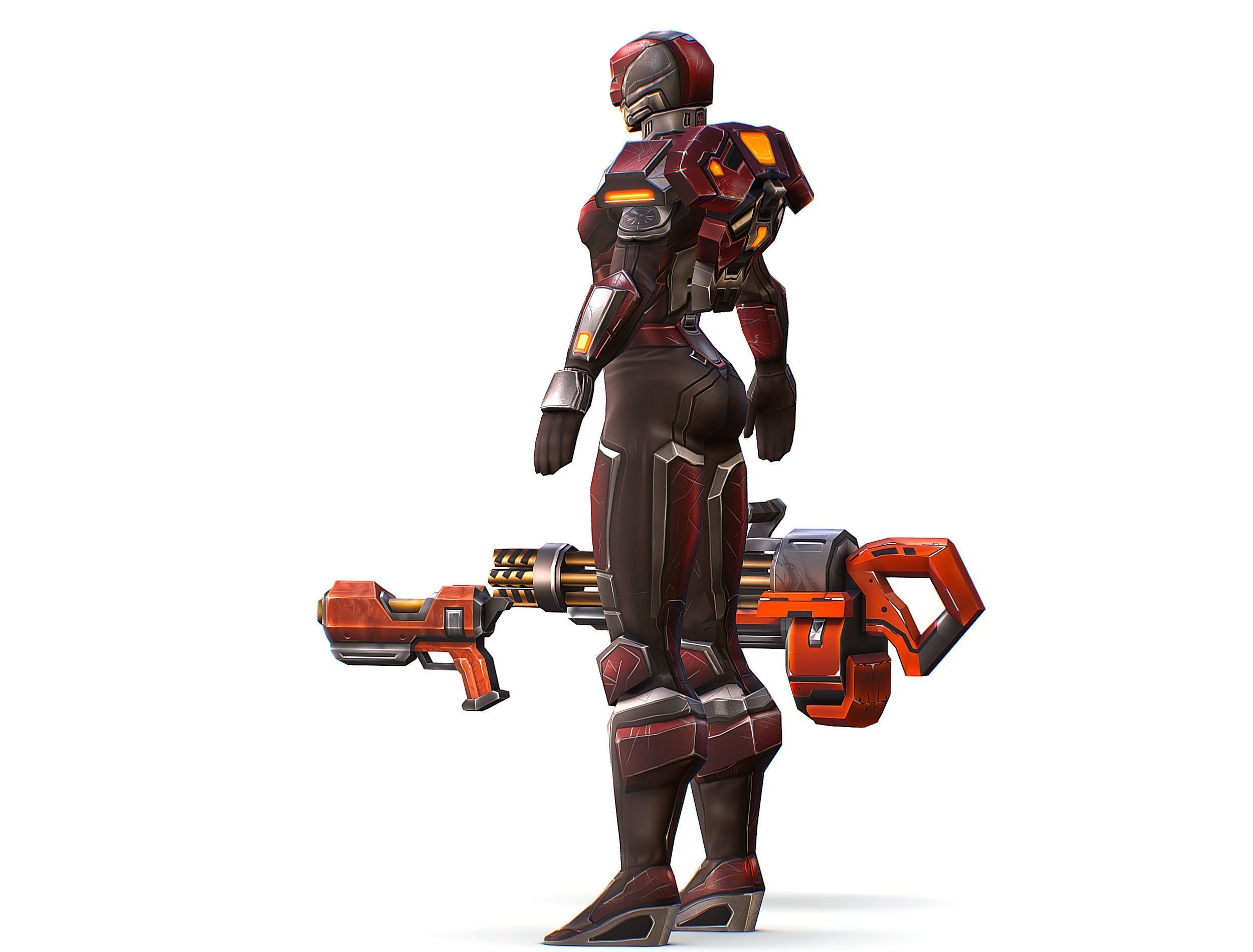 Cartoon Sci-Fi Cyborg Drone Heavy Machine Gunner Low-poly 3D model_5