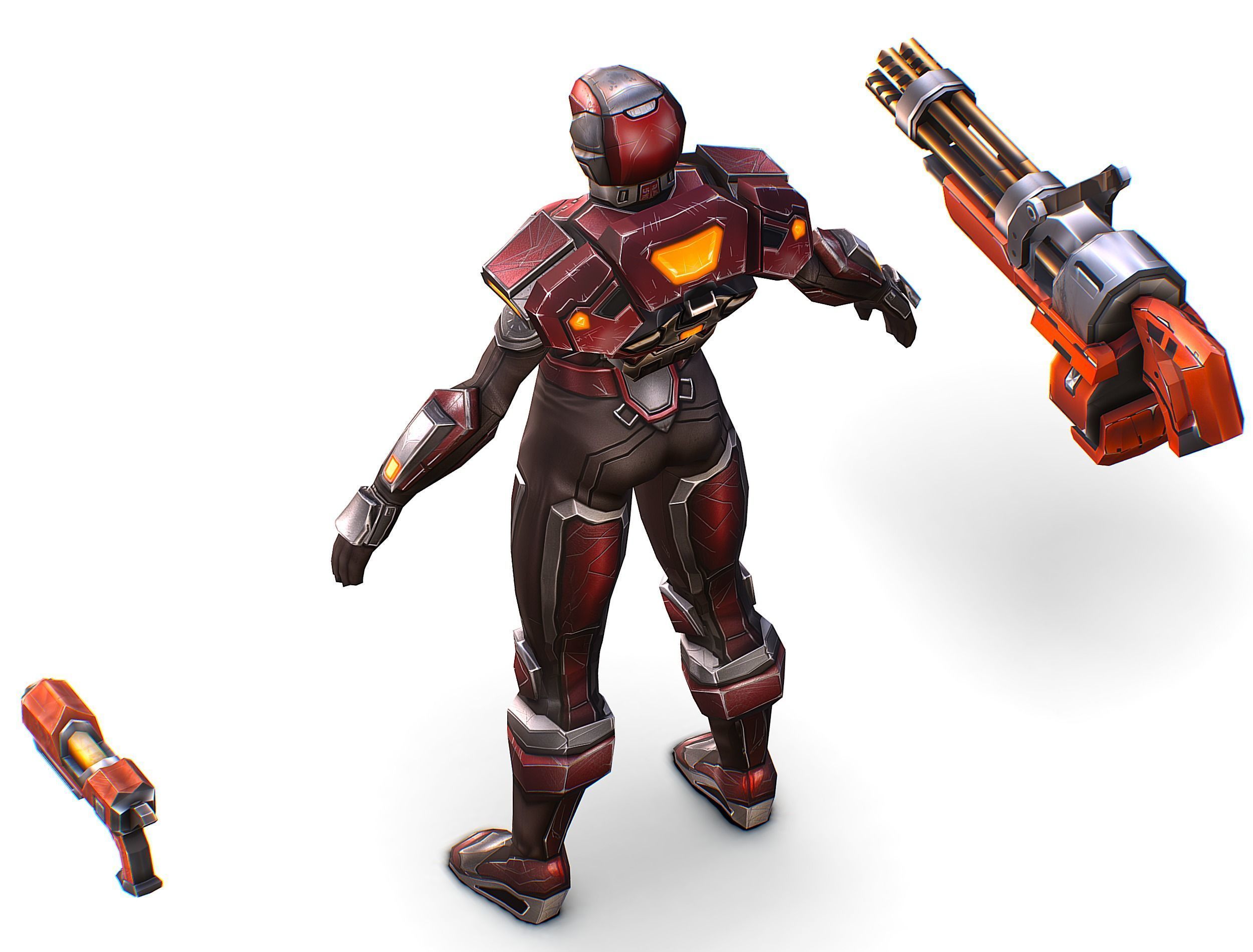 Cartoon Sci-Fi Cyborg Drone Heavy Machine Gunner Low-poly 3D model_32