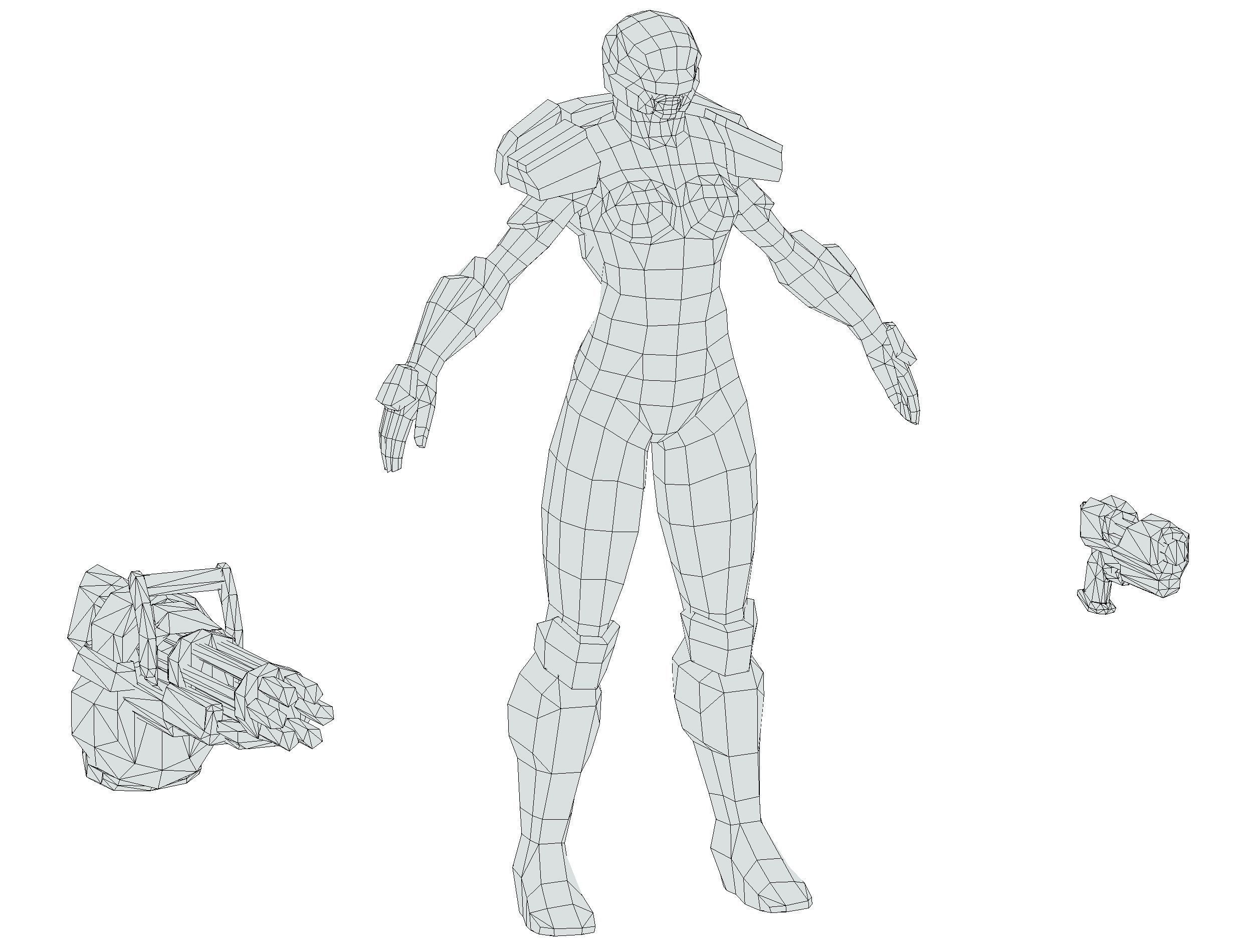 Cartoon Sci-Fi Cyborg Drone Heavy Machine Gunner Low-poly 3D model_85