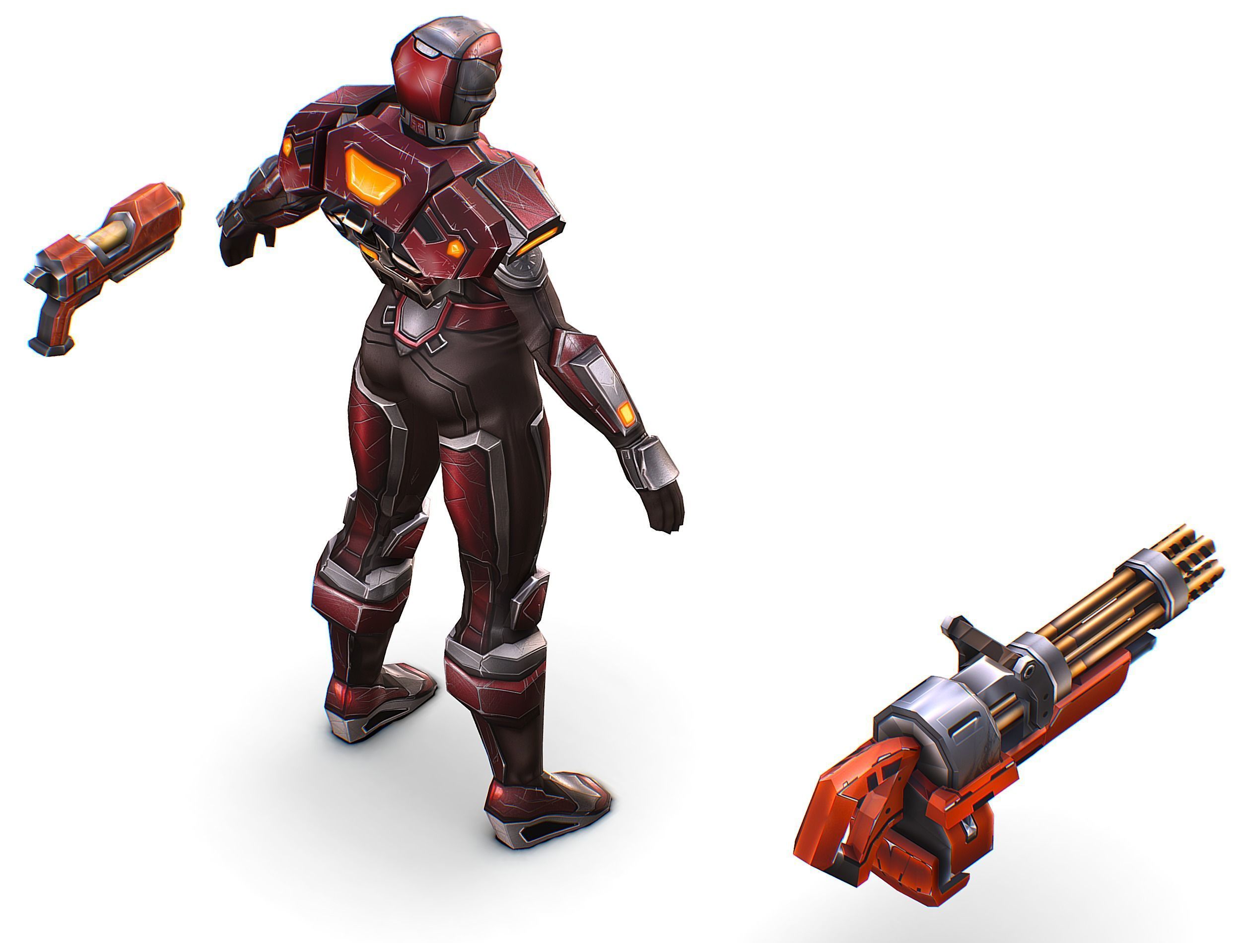 Cartoon Sci-Fi Cyborg Drone Heavy Machine Gunner Low-poly 3D model_33