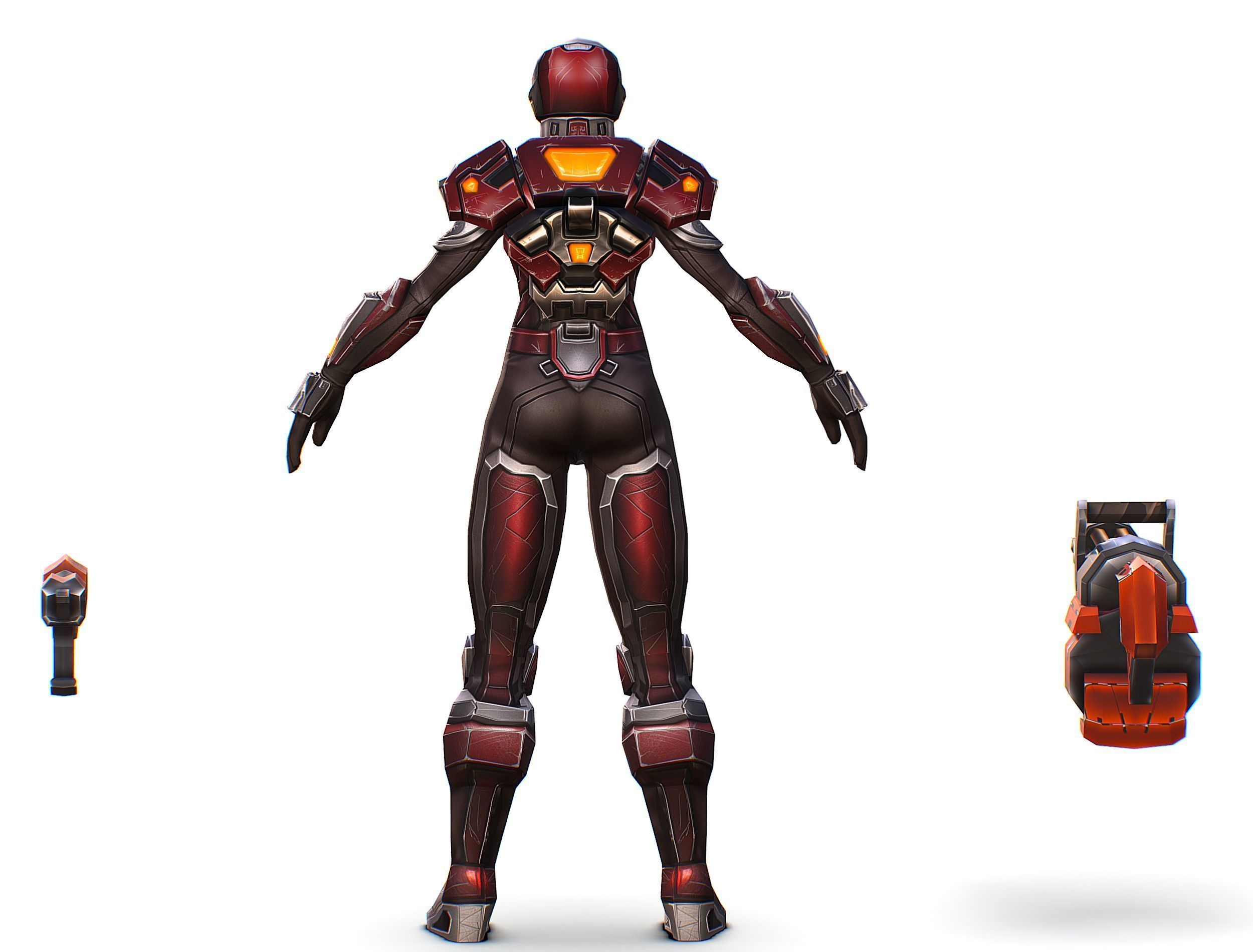 Cartoon Sci-Fi Cyborg Drone Heavy Machine Gunner Low-poly 3D model_7