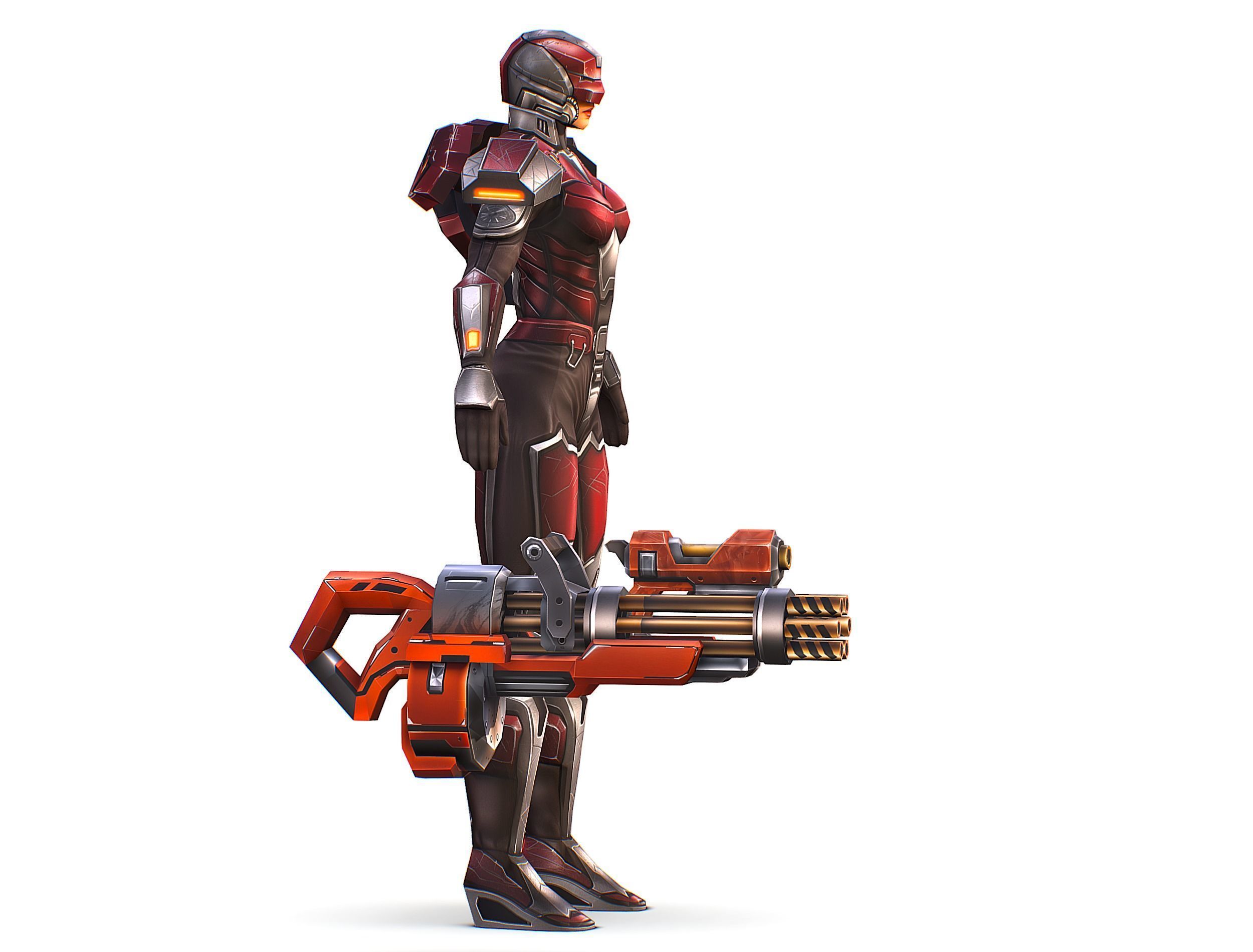 Cartoon Sci-Fi Cyborg Drone Heavy Machine Gunner Low-poly 3D model_10