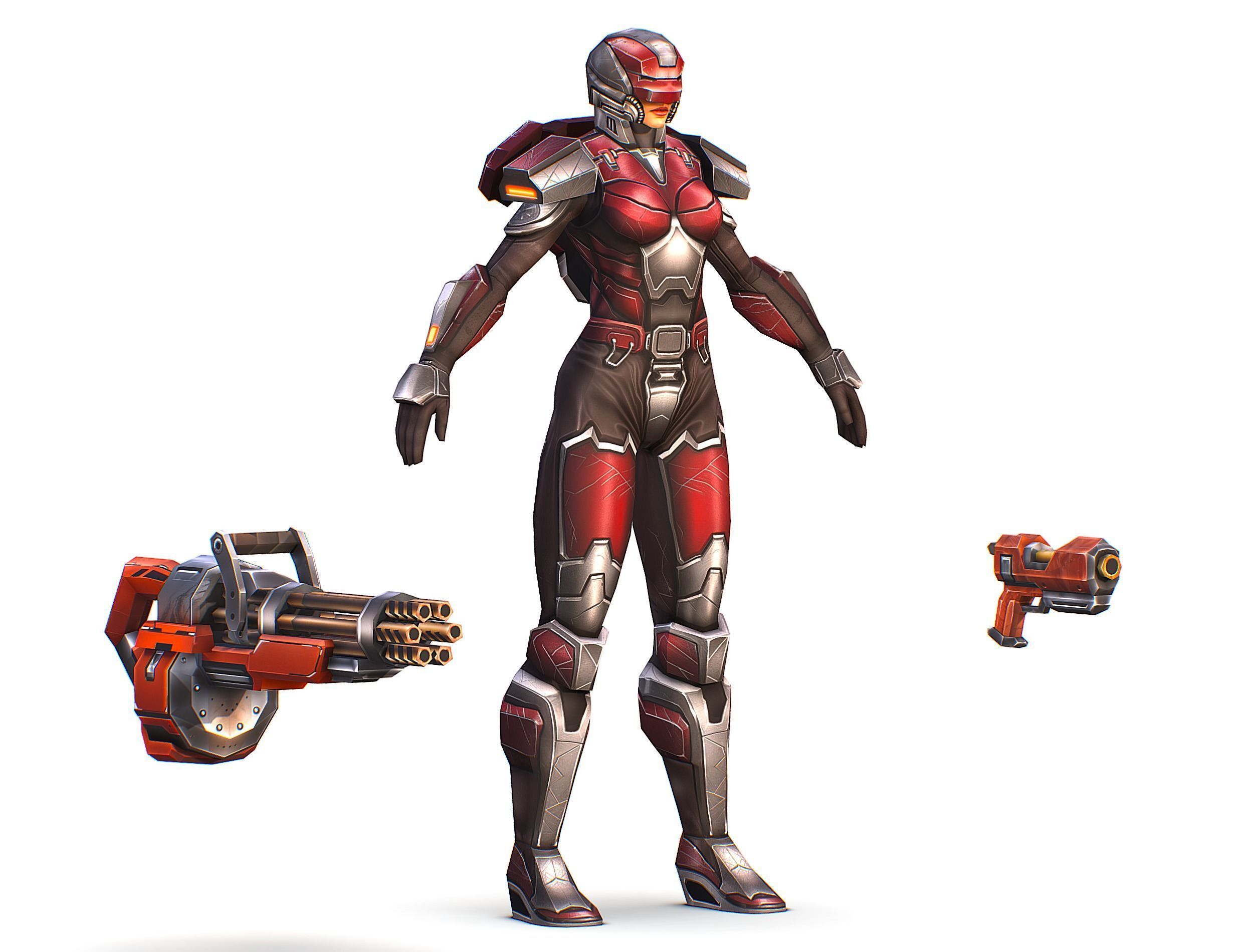 Cartoon Sci-Fi Cyborg Drone Heavy Machine Gunner Low-poly 3D model_11