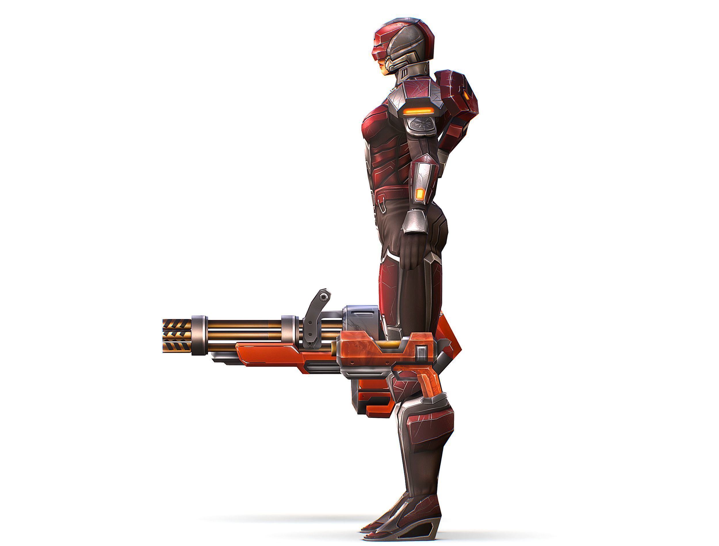 Cartoon Sci-Fi Cyborg Drone Heavy Machine Gunner Low-poly 3D model_4