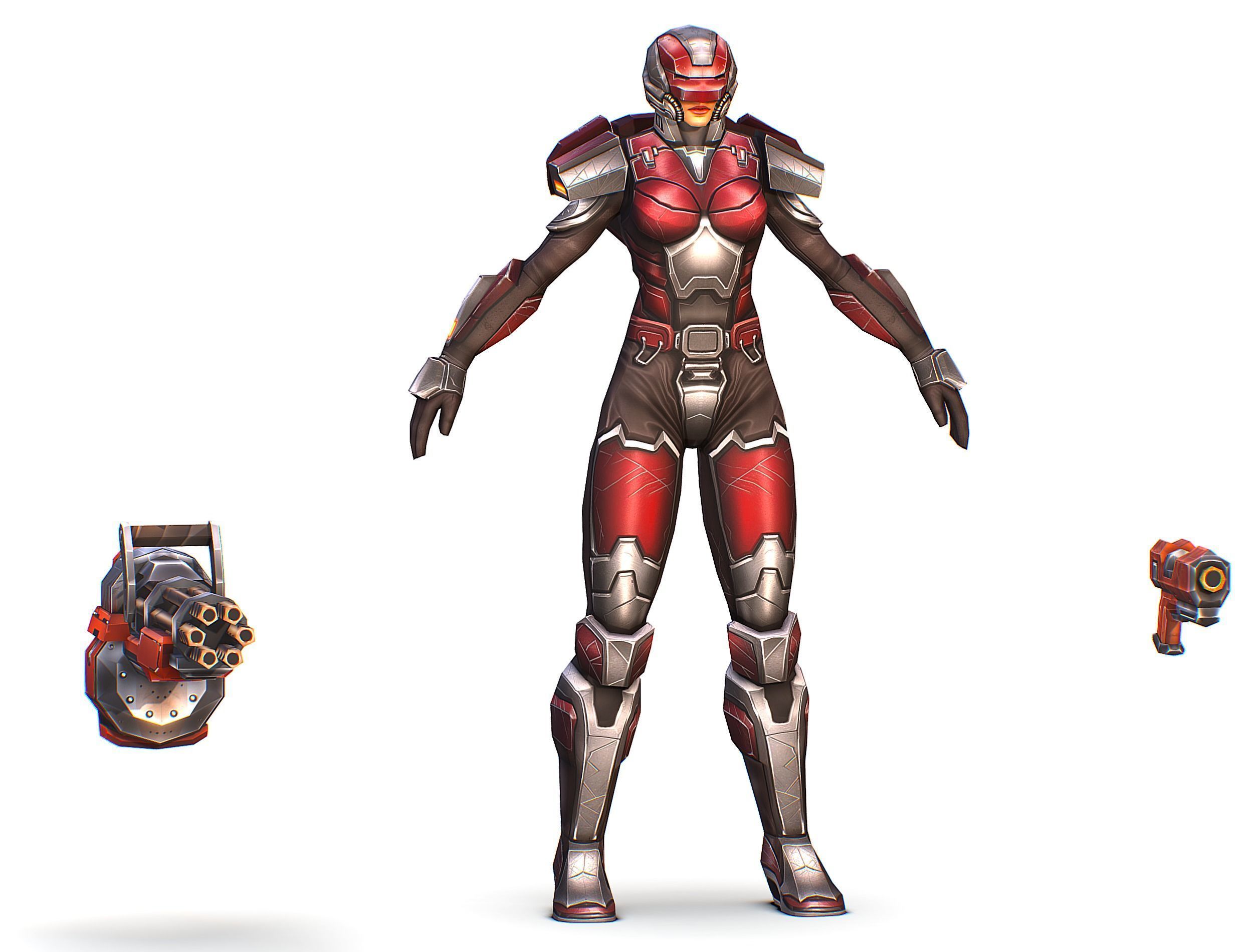 Cartoon Sci-Fi Cyborg Drone Heavy Machine Gunner Low-poly 3D model_12