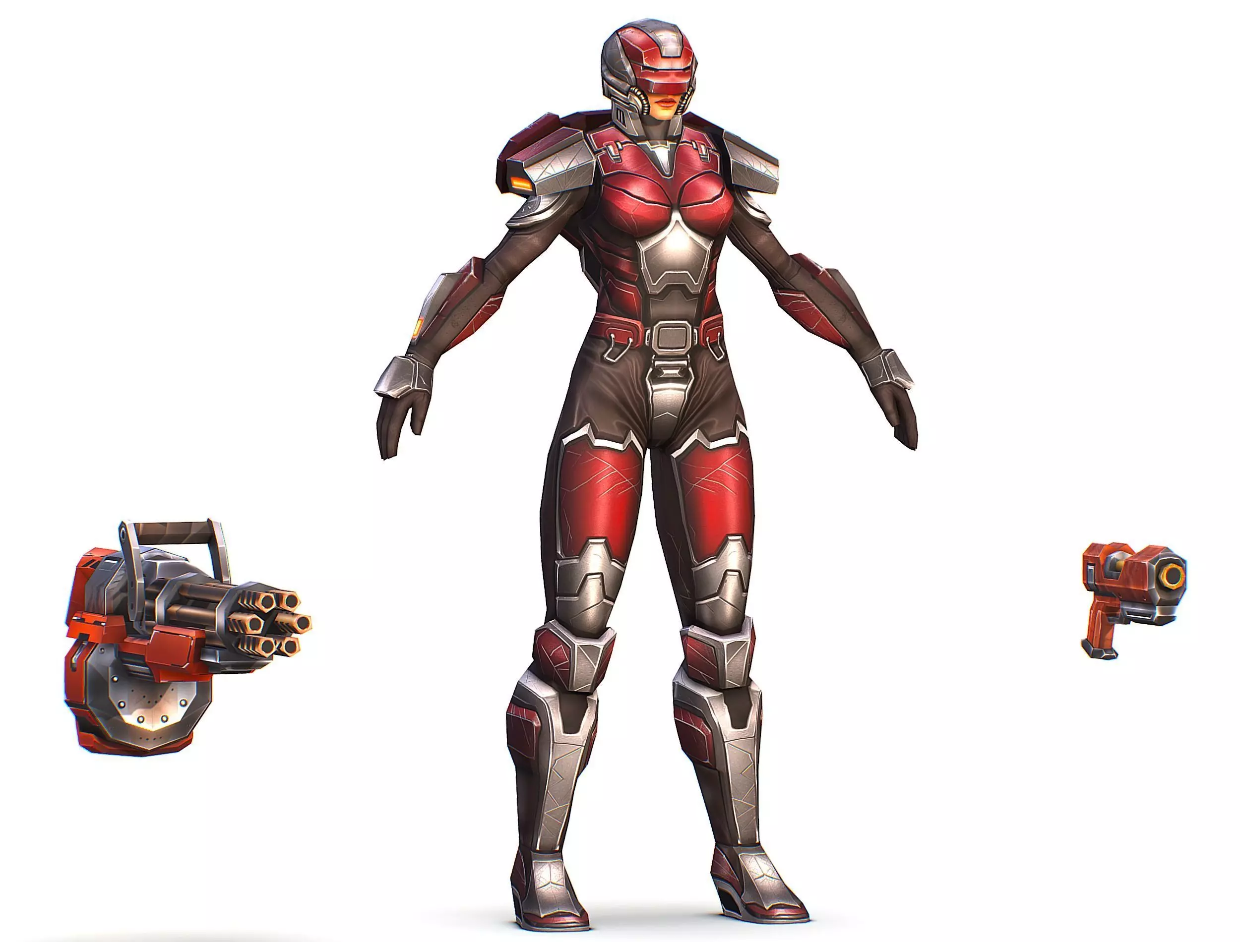 Cartoon Sci-Fi Cyborg Drone Heavy Machine Gunner Low-poly 3D model_0