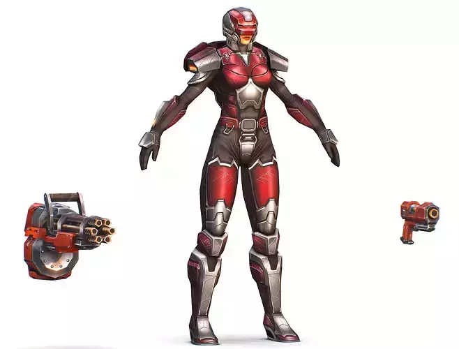 Cartoon Sci-Fi Cyborg Drone Heavy Machine Gunner Low-poly 3D model Cartoon Sci-Fi Cyborg Drone Heavy Machine Gunner Low-poly 3D model