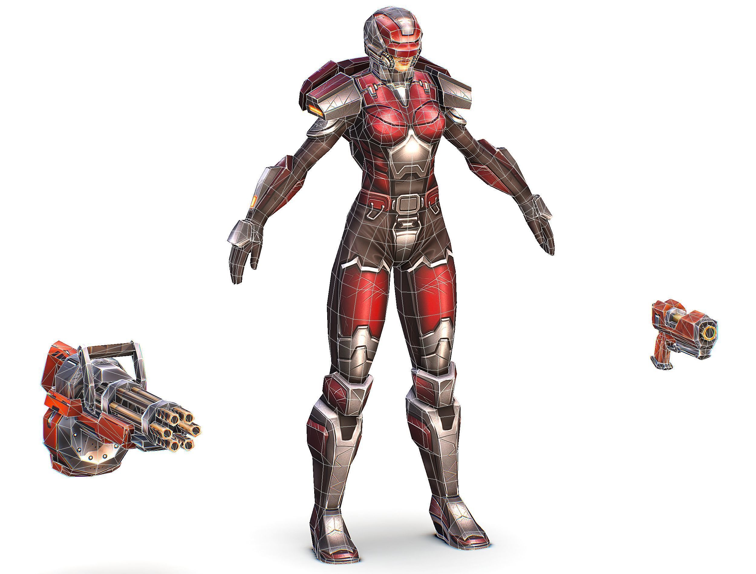 Cartoon Sci-Fi Cyborg Drone Heavy Machine Gunner Low-poly 3D model_82